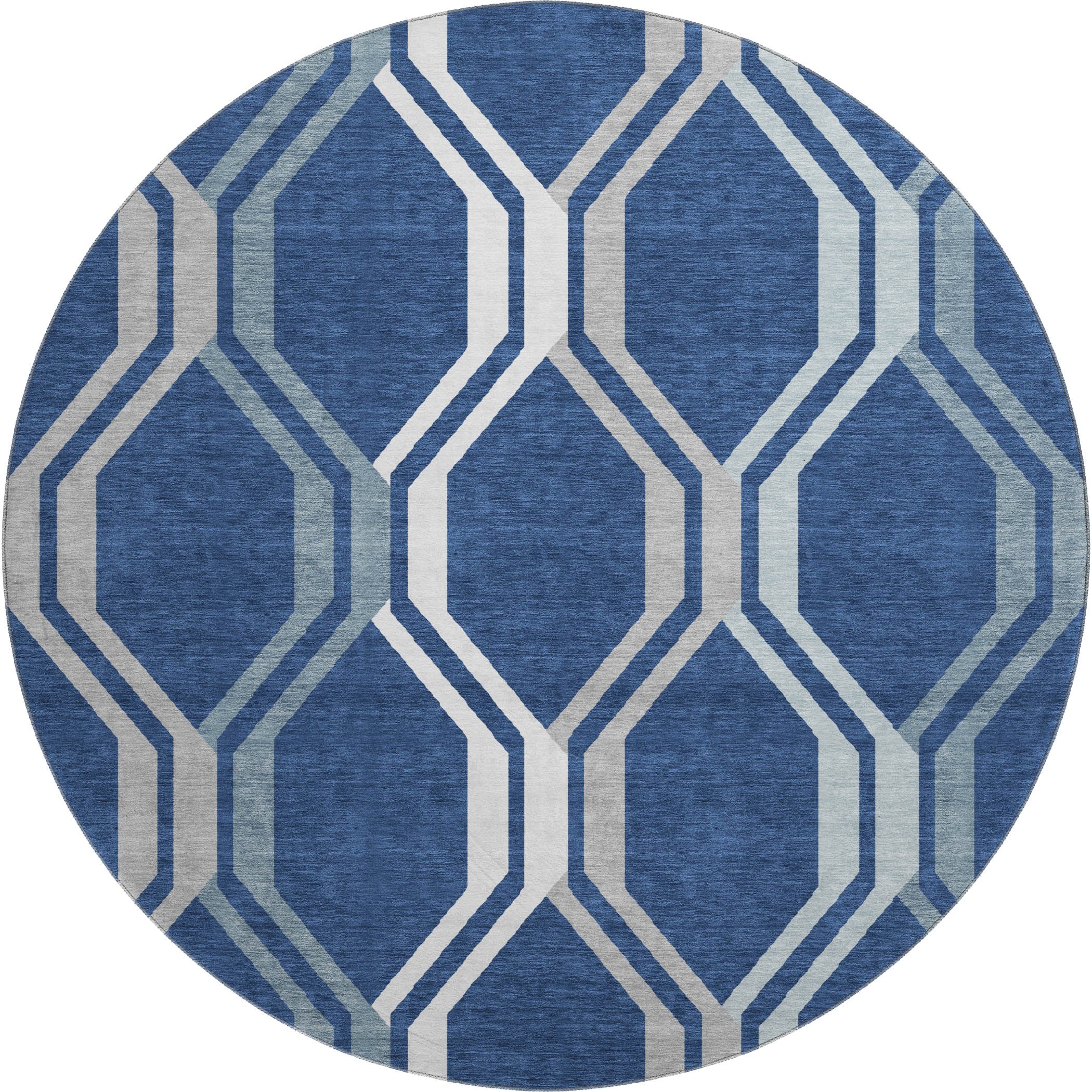 Lucerne Machine Washable Transitional Navy Blue Rug 8' x 8' #shape_Round