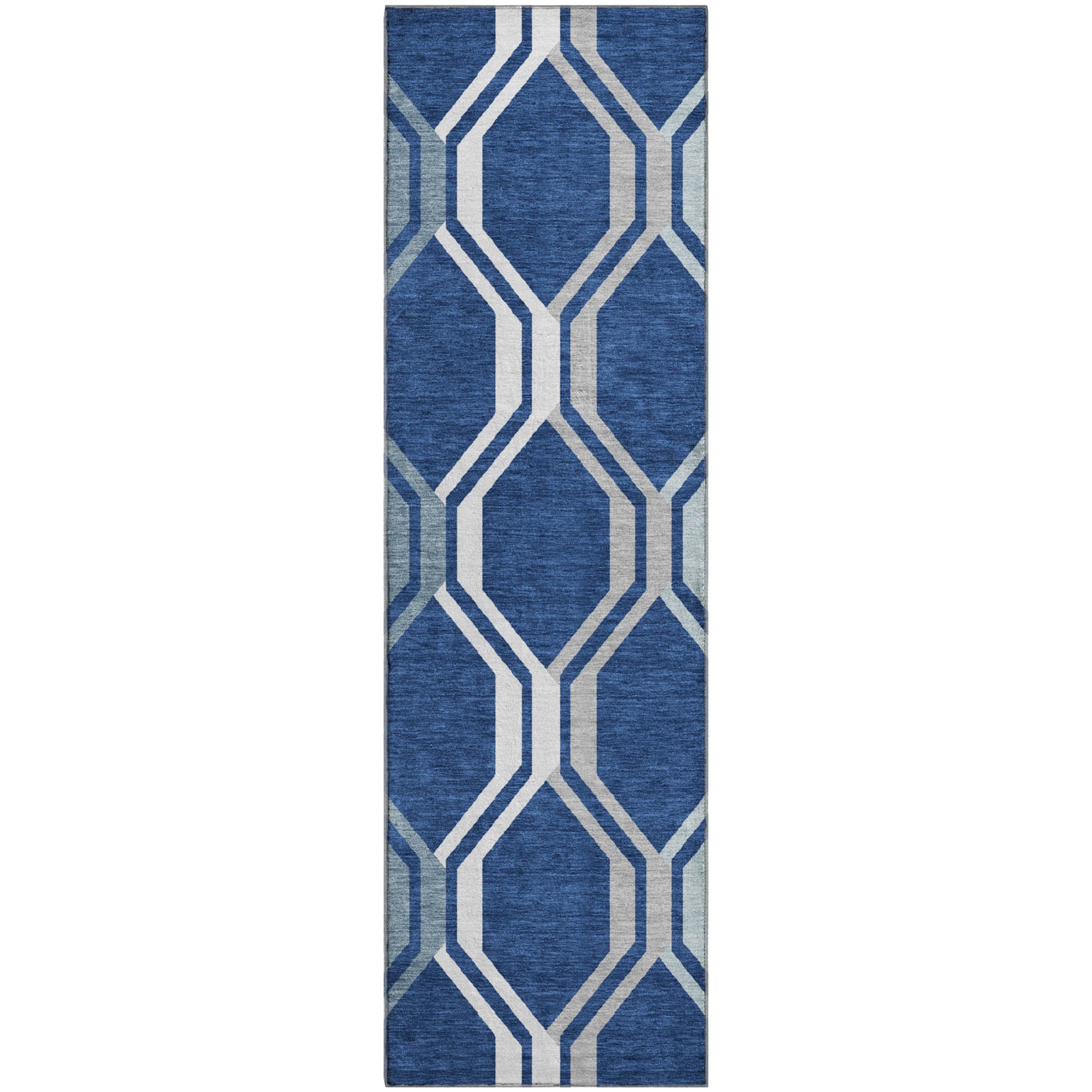 Lucerne Machine Washable Transitional Navy Blue Rug 2'3" x 7'6" #shape_Runner