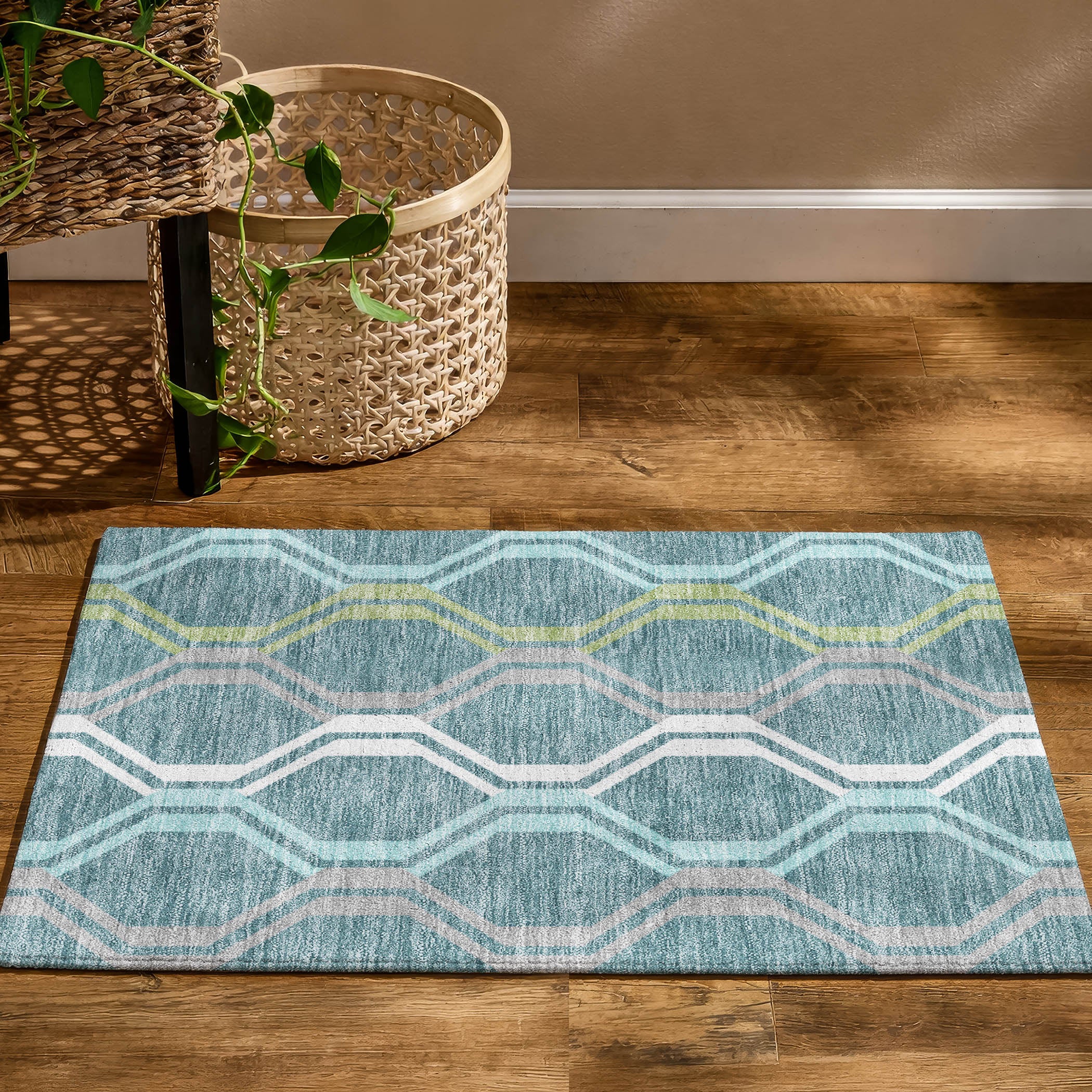 Lucerne Machine Washable Transitional Teal Rug 1'8" x 2'6" #shape_Rectangle