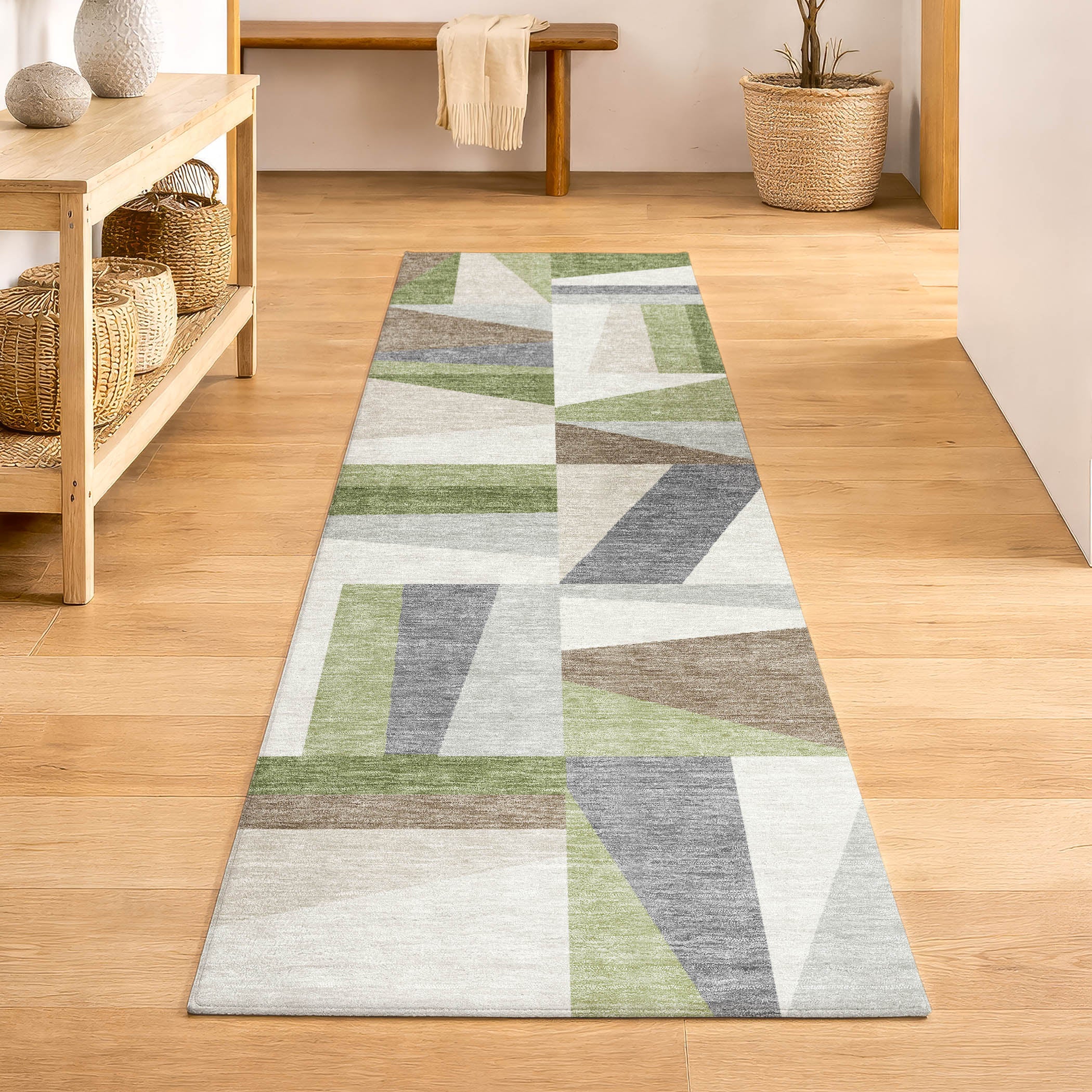 Marrakech Machine Washable Transitional Aloe Green Rug 2'3" x 7'6" #shape_Runner