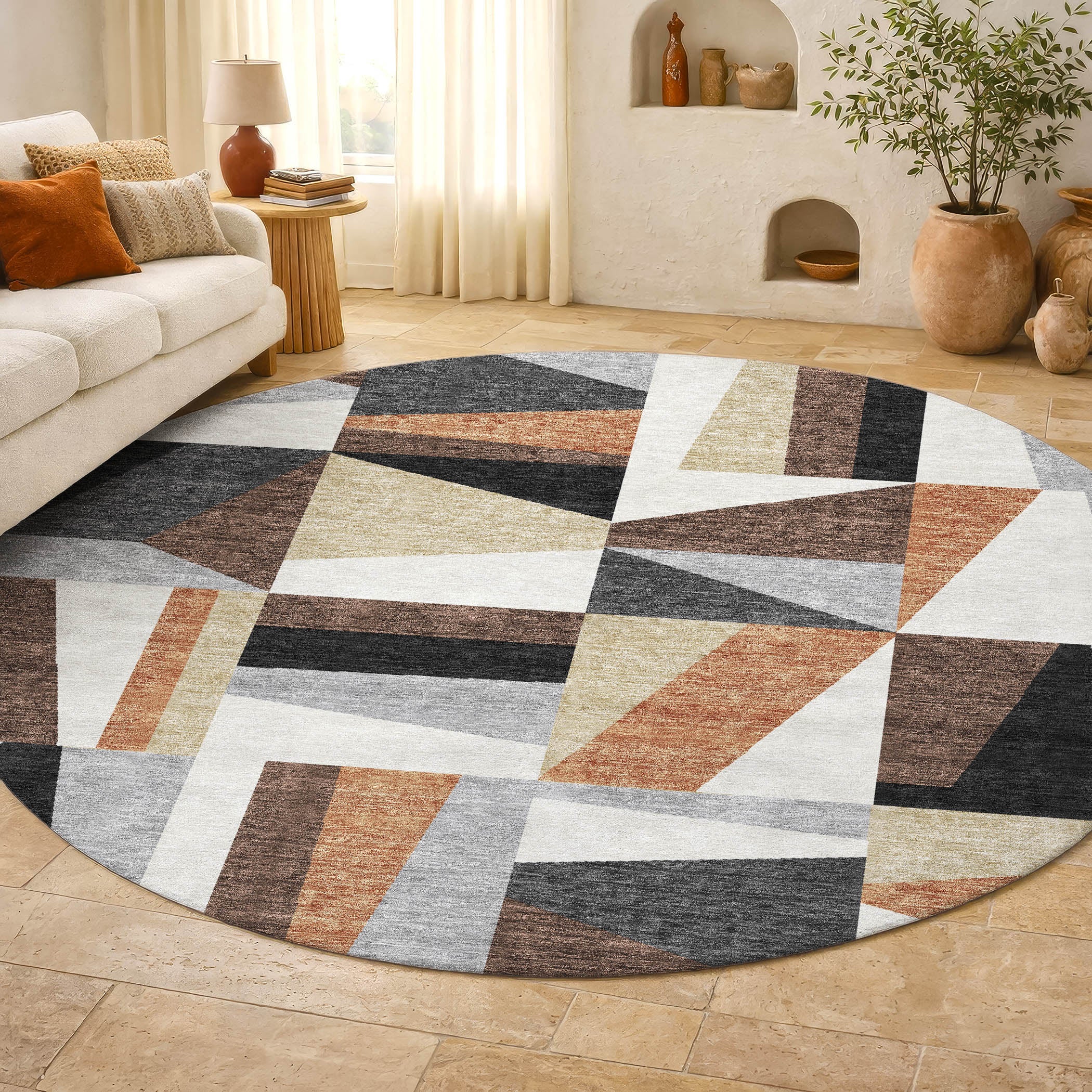 Marrakech Machine Washable Transitional Gray Rug 8' x 8' #shape_Round