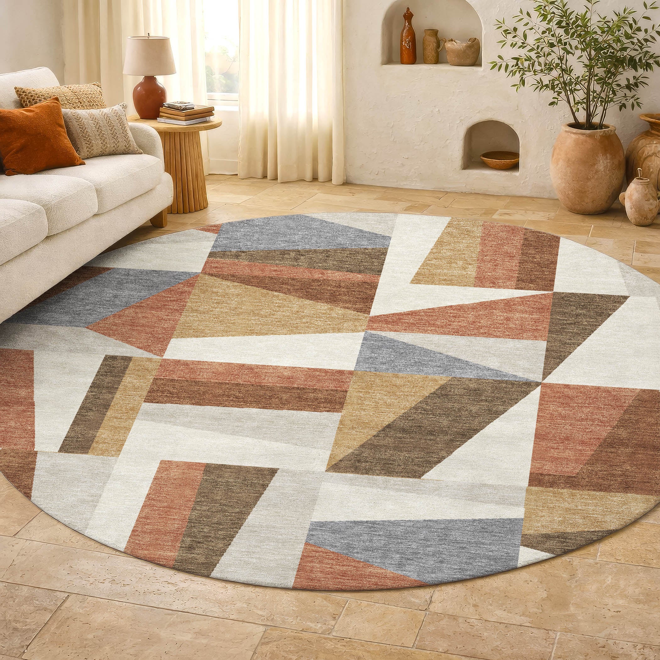 Marrakech Machine Washable Transitional Paprika Orange Rug 8' x 8' #shape_Round