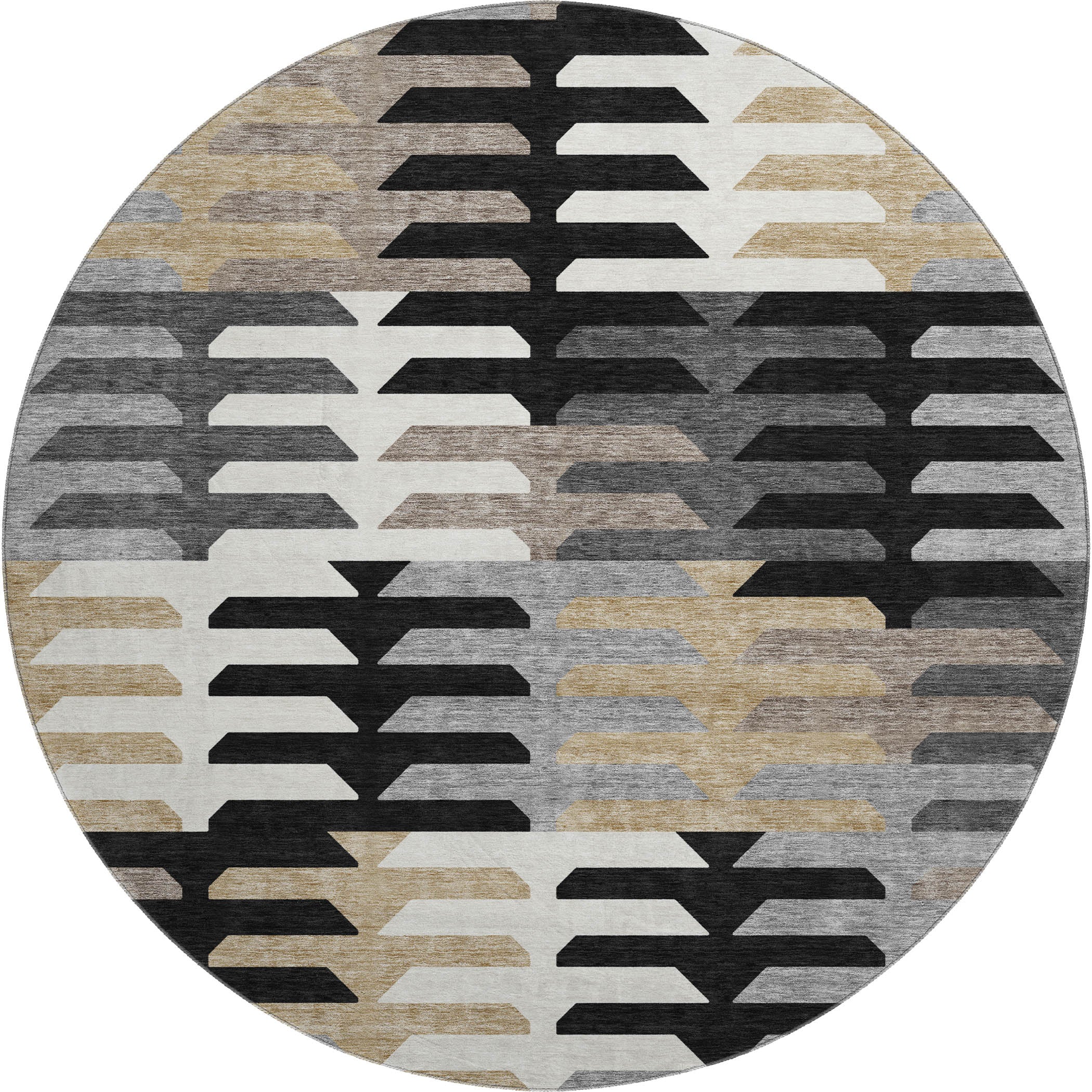 Lisbon Machine Washable Transitional Black Rug 8' x 8' #shape_Round