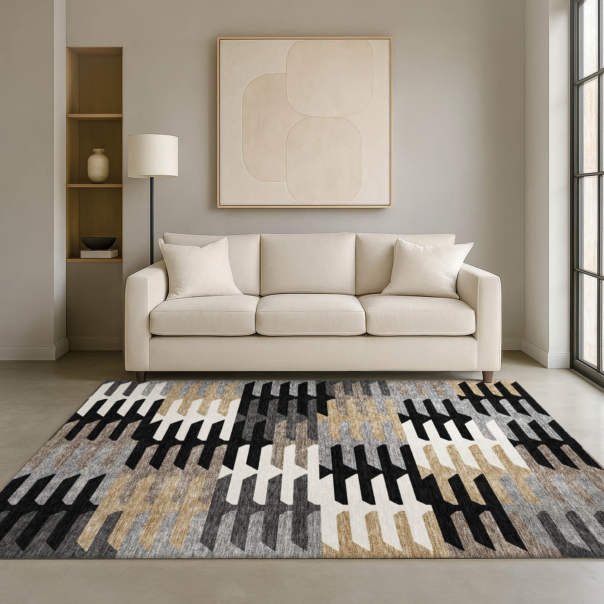 Lisbon Machine Washable Transitional Black Rug 3' x 5' #shape_Rectangle