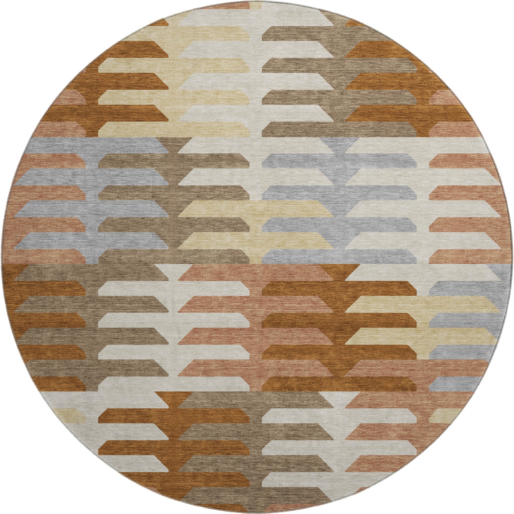 Lisbon Machine Washable Transitional Copper Orange Rug 8' x 8' #shape_Round