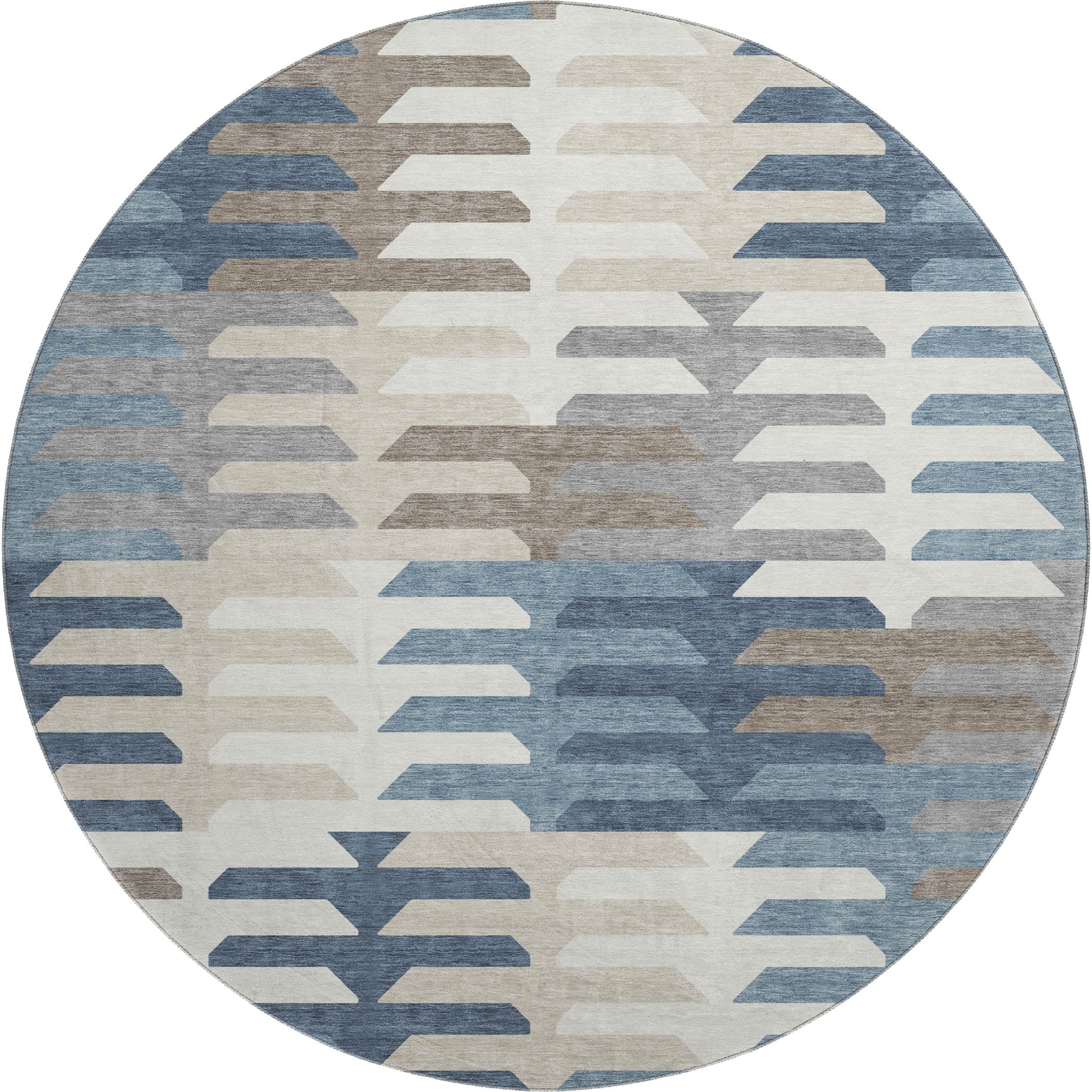 Lisbon Machine Washable Transitional Denim Blue Rug 8' x 8' #shape_Round