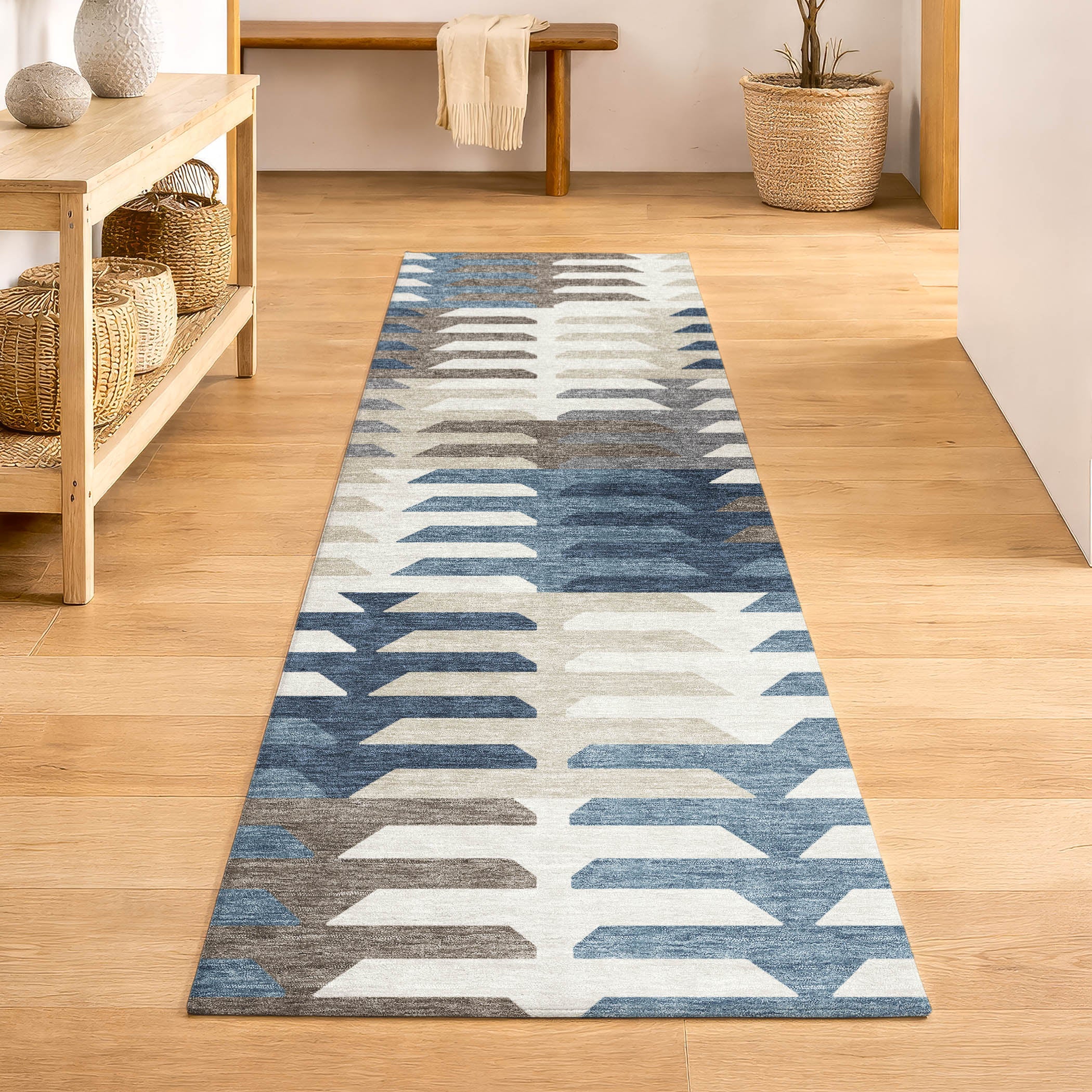 Lisbon Machine Washable Transitional Denim Blue Rug 2'3" x 7'6" #shape_Runner