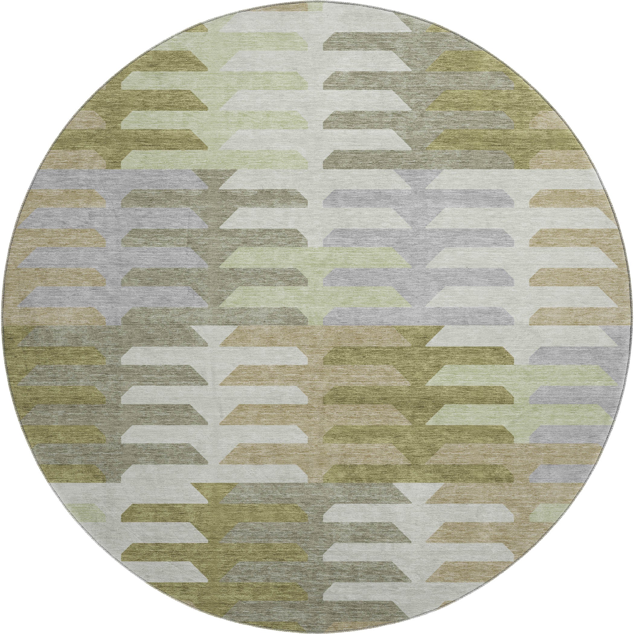 Lisbon Machine Washable Transitional Fern Green Rug 8' x 8' #shape_Round