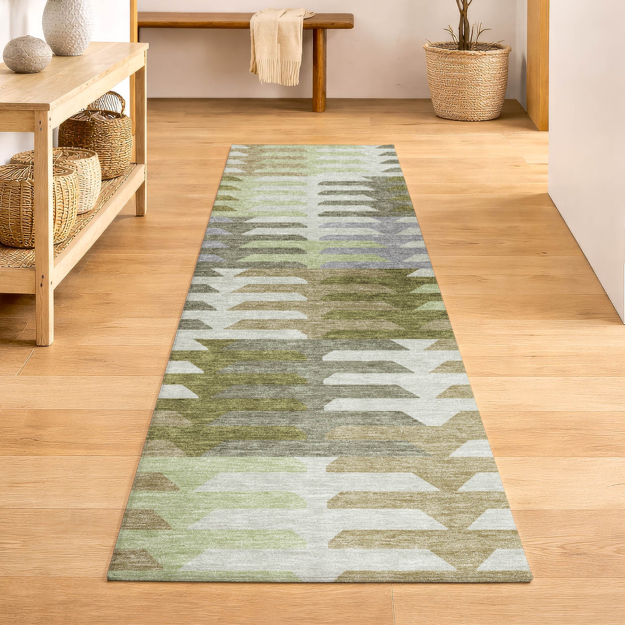 Lisbon Machine Washable Transitional Fern Green Rug 2'3" x 7'6" #shape_Runner