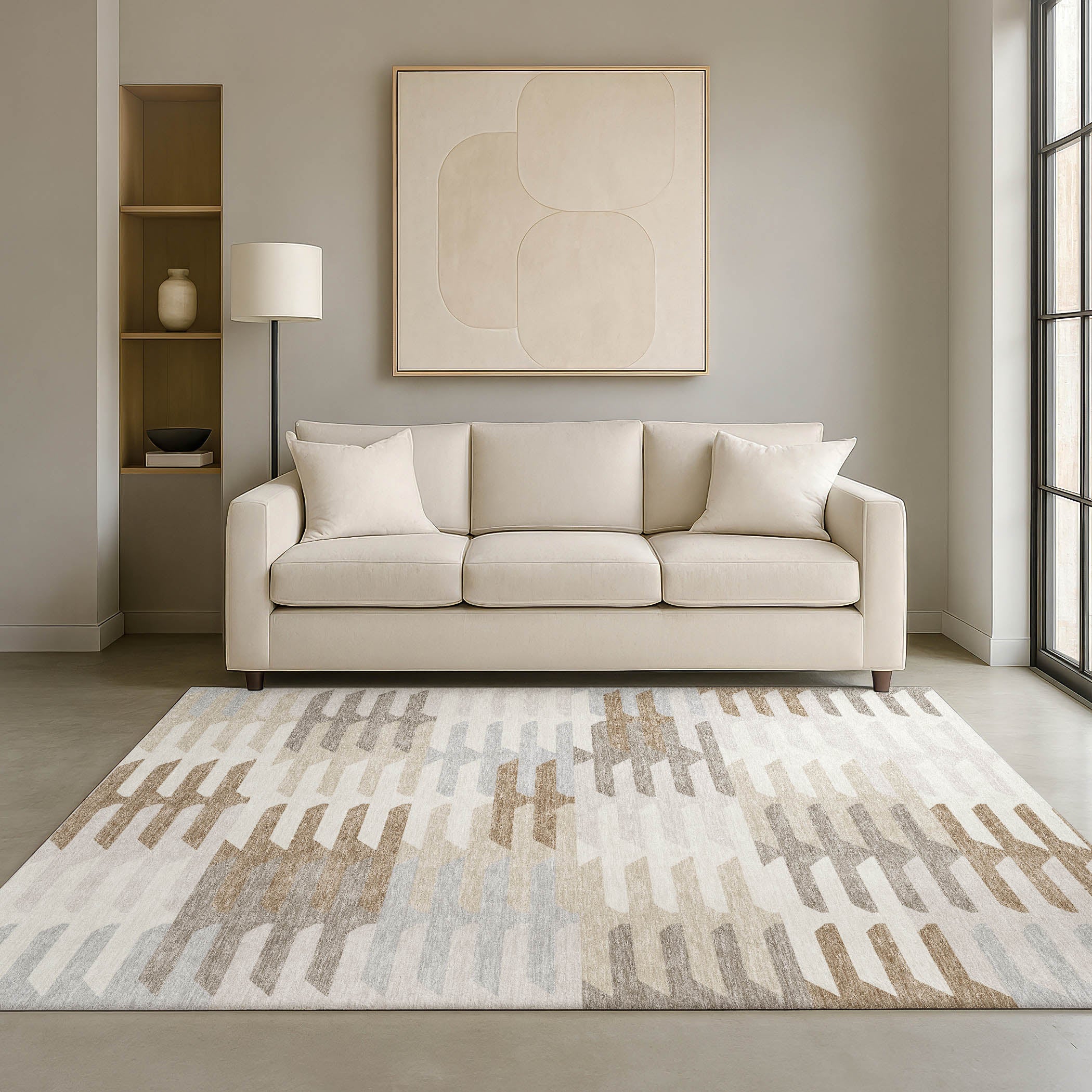 Lisbon Machine Washable Transitional Ivory Rug 3' x 5' #shape_Rectangle