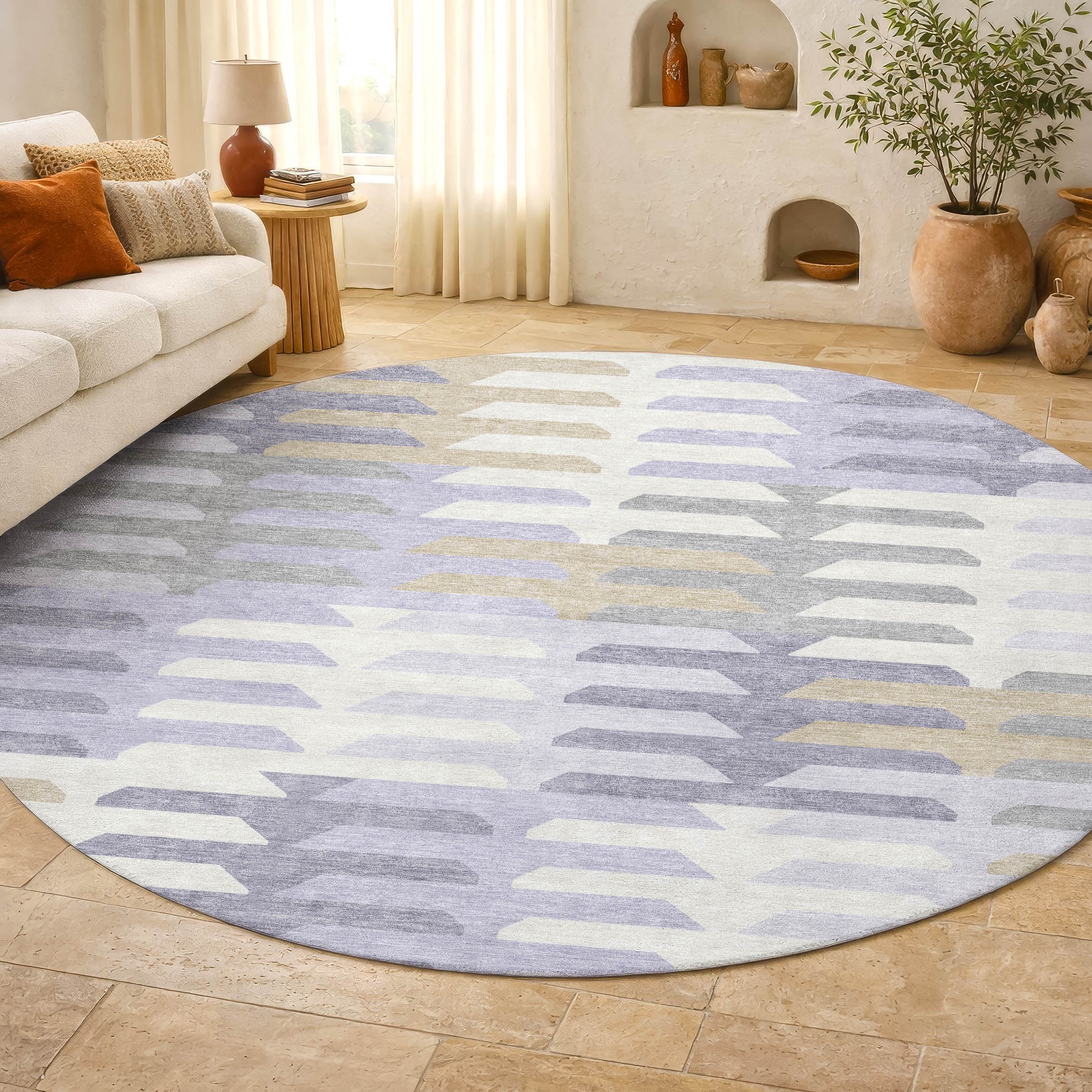 Lisbon Machine Washable Transitional Lavender Purple Rug 8' x 8' #shape_Round