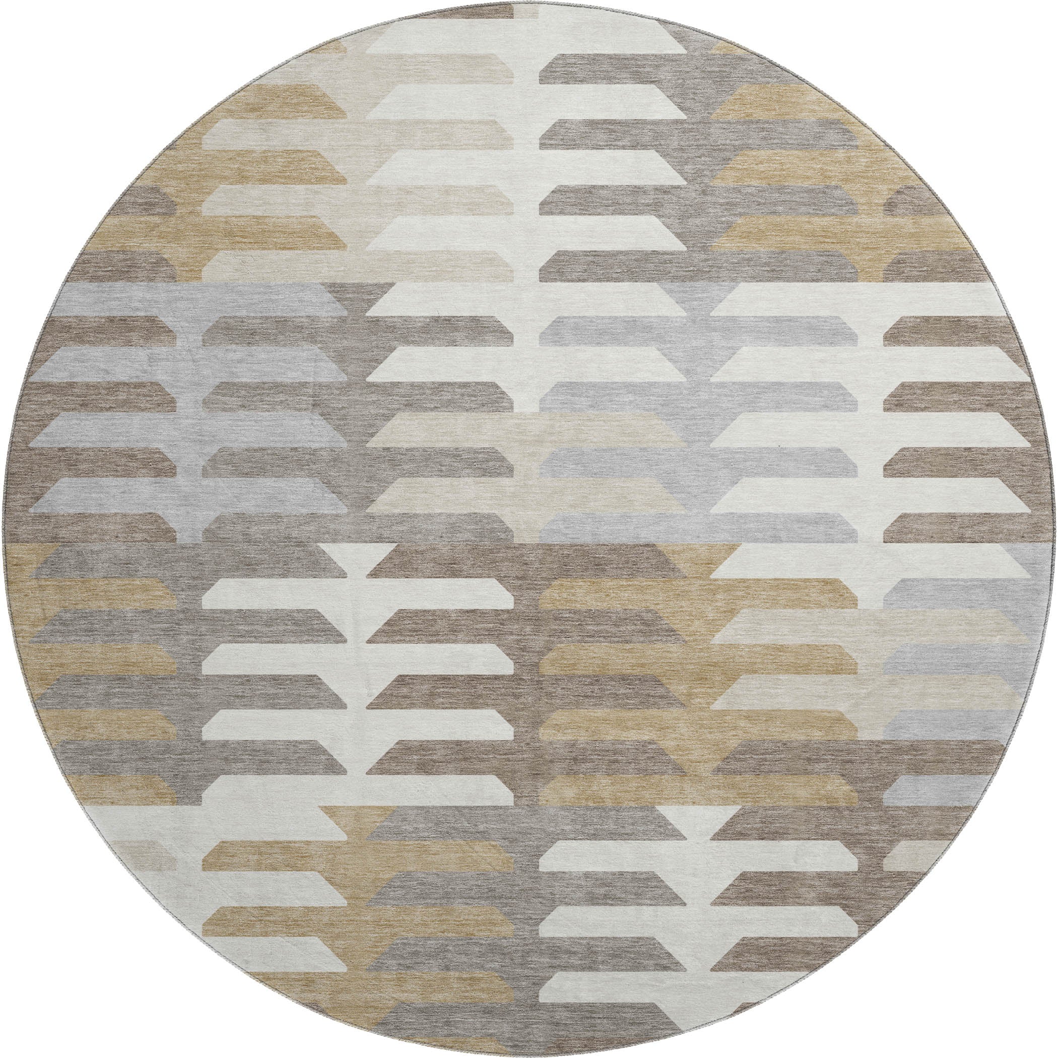 Lisbon Machine Washable Transitional Taupe Brown Rug 8' x 8' #shape_Round
