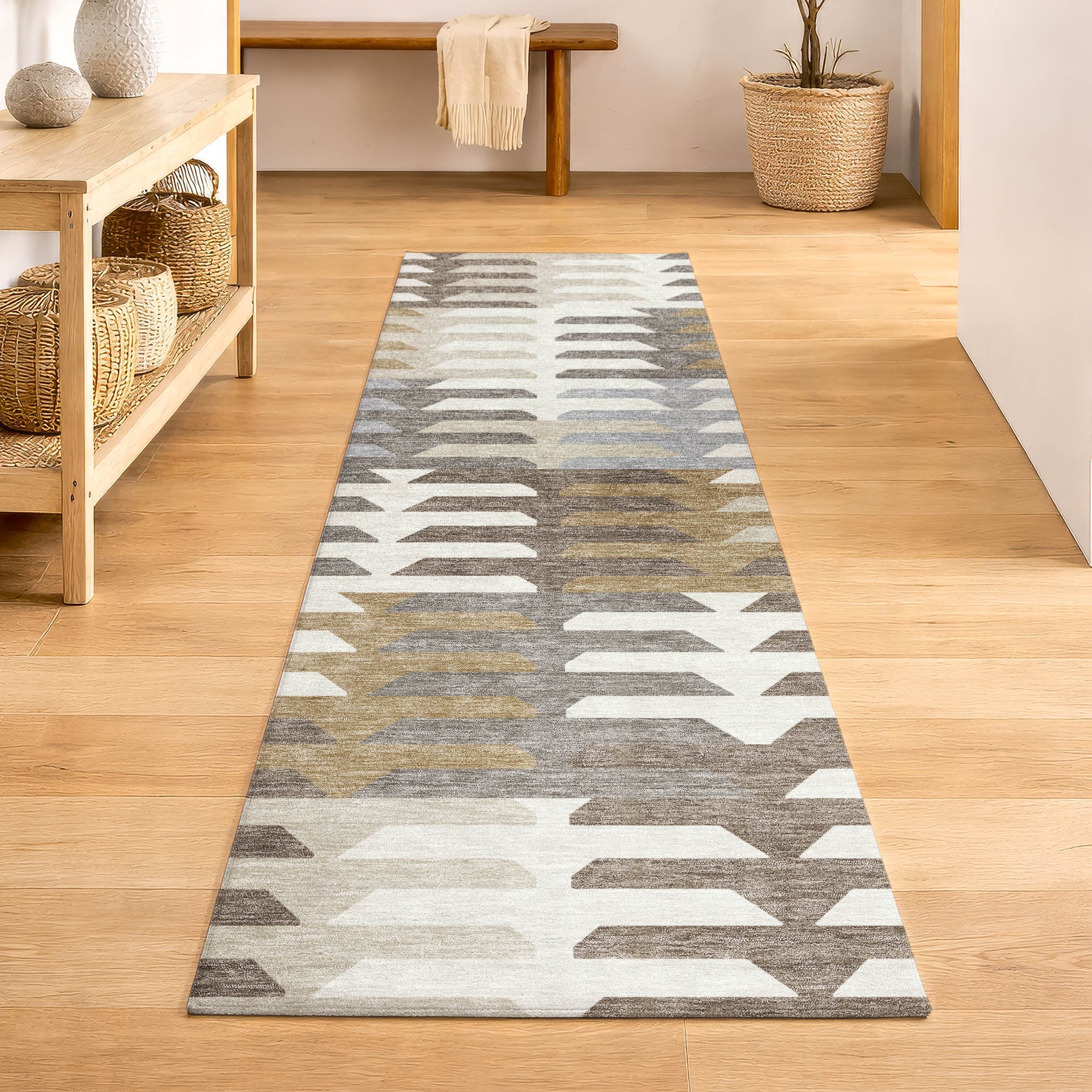Lisbon Machine Washable Transitional Taupe Brown Rug 2'3" x 7'6" #shape_Runner
