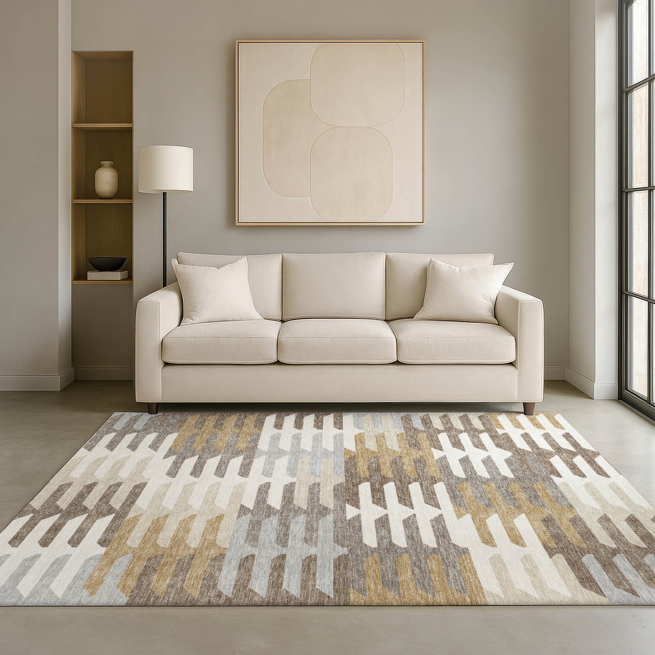Lisbon Machine Washable Transitional Taupe Brown Rug 3' x 5' #shape_Rectangle