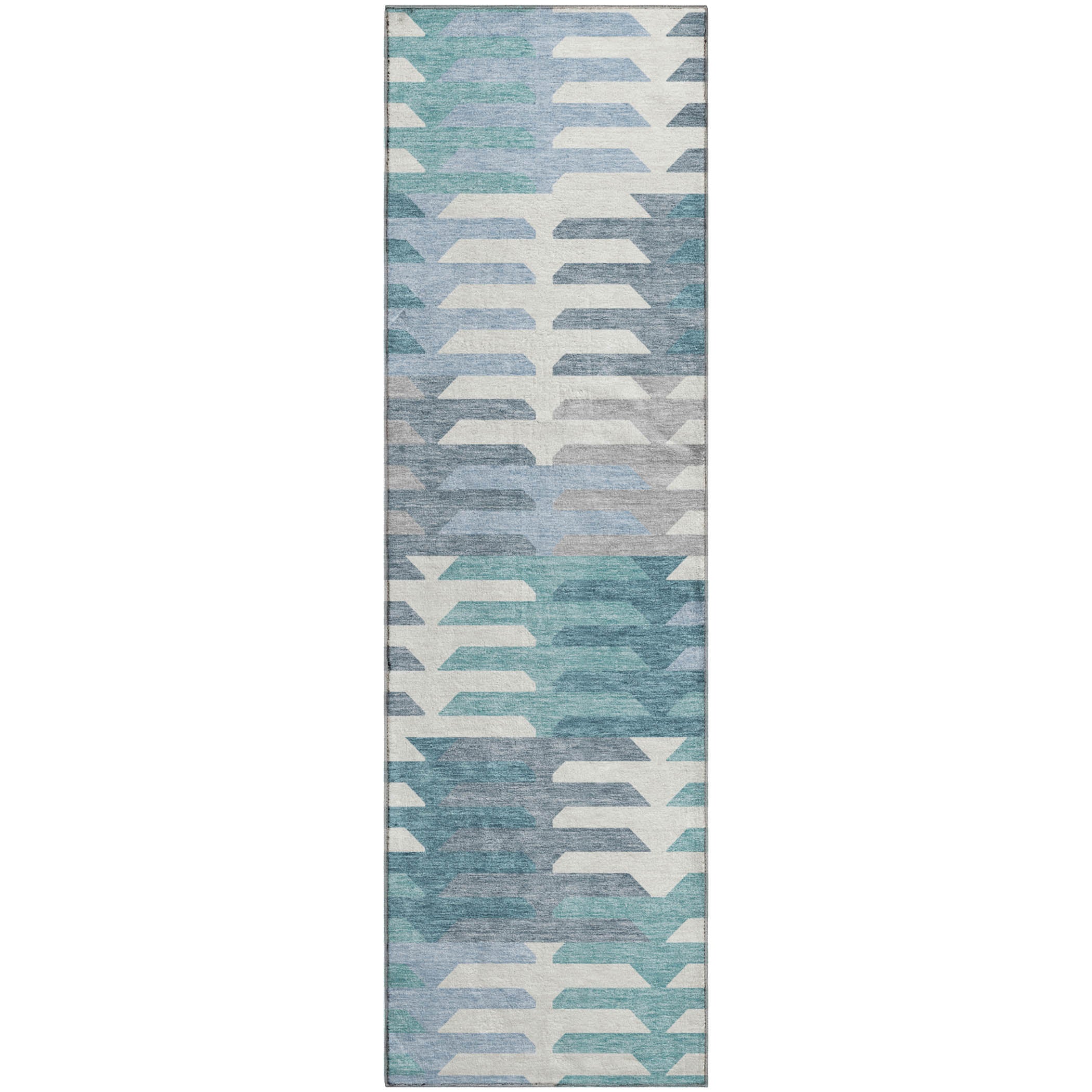 Lisbon Machine Washable Transitional Teal Rug 2'3" x 7'6" #shape_Runner