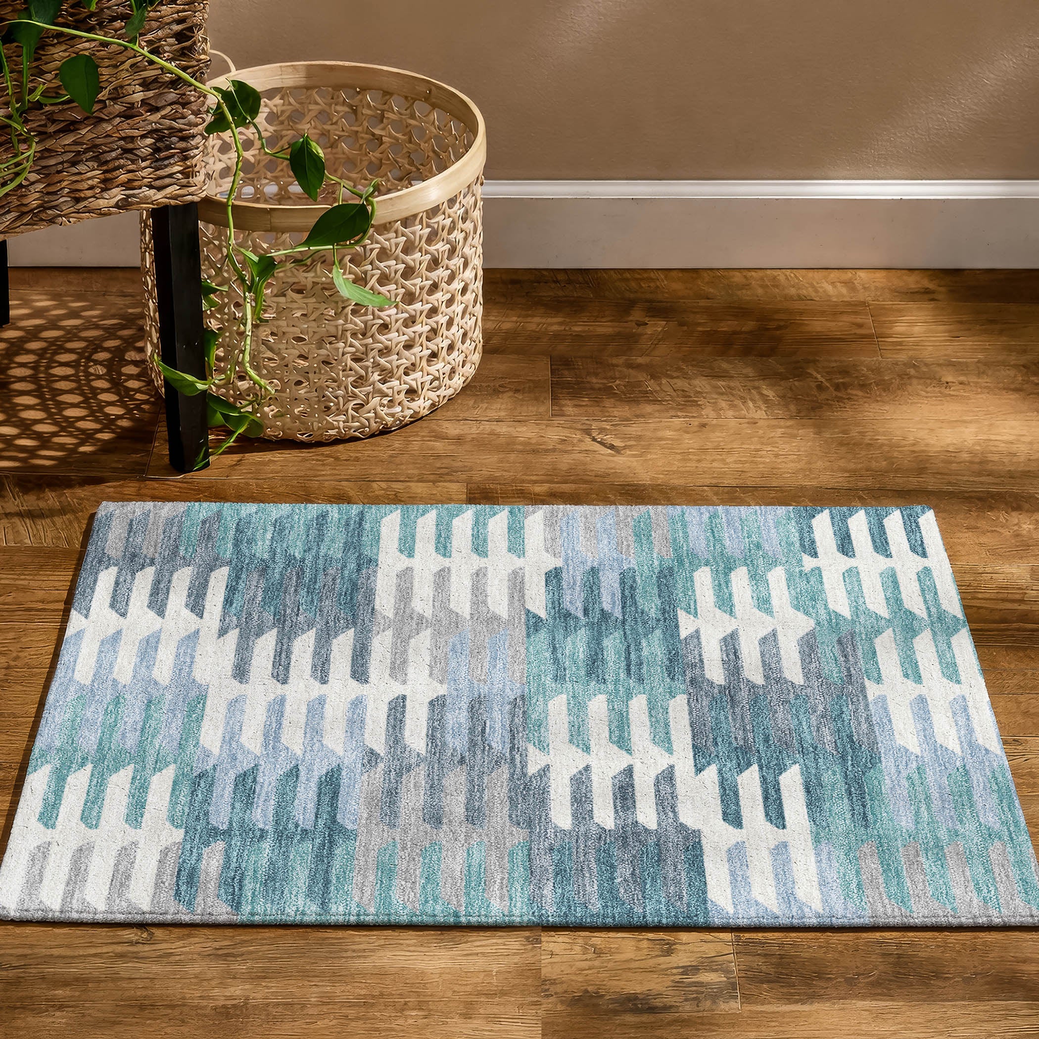 Lisbon Machine Washable Transitional Teal Rug 1'8" x 2'6" #shape_Rectangle