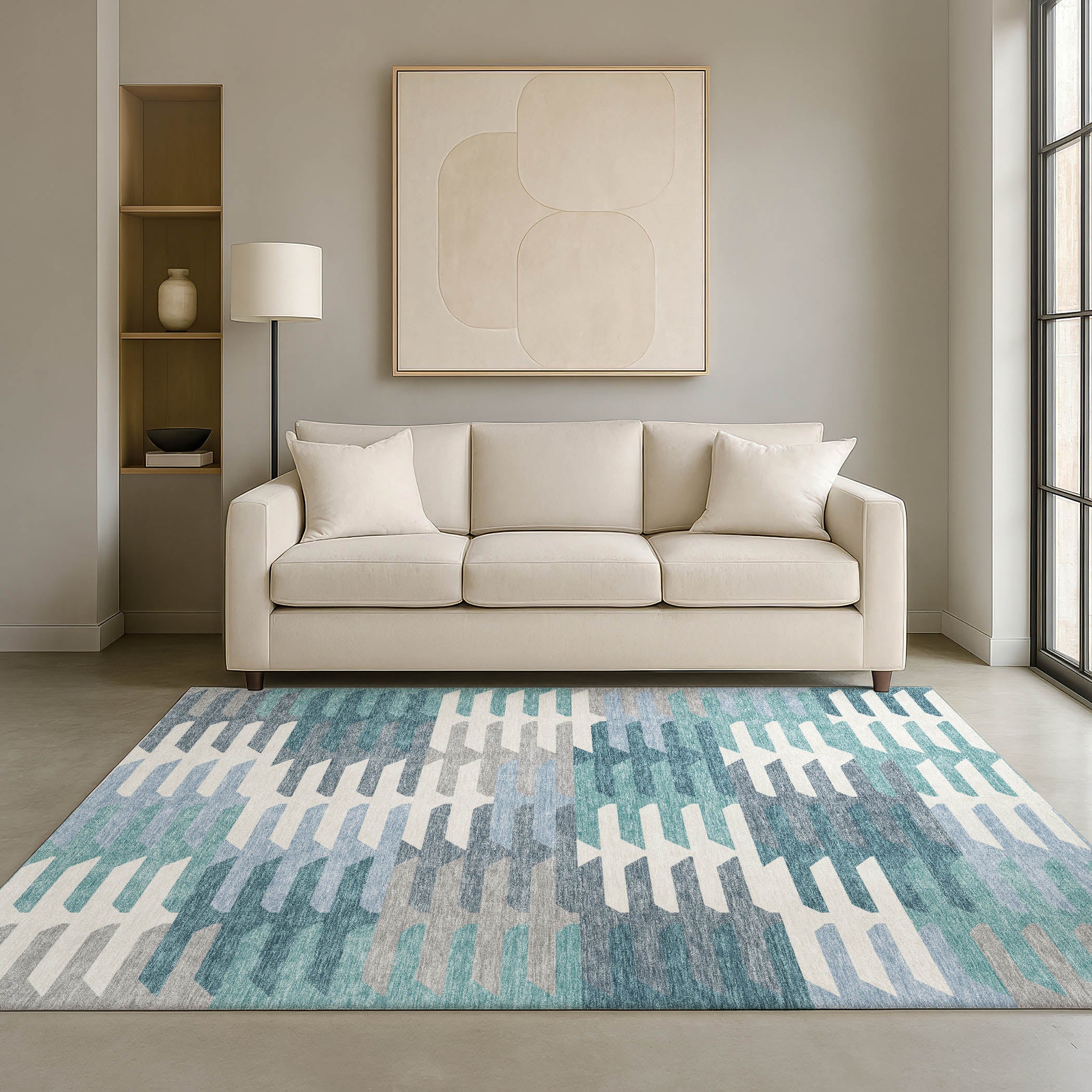 Lisbon Machine Washable Transitional Teal Rug 3' x 5' #shape_Rectangle