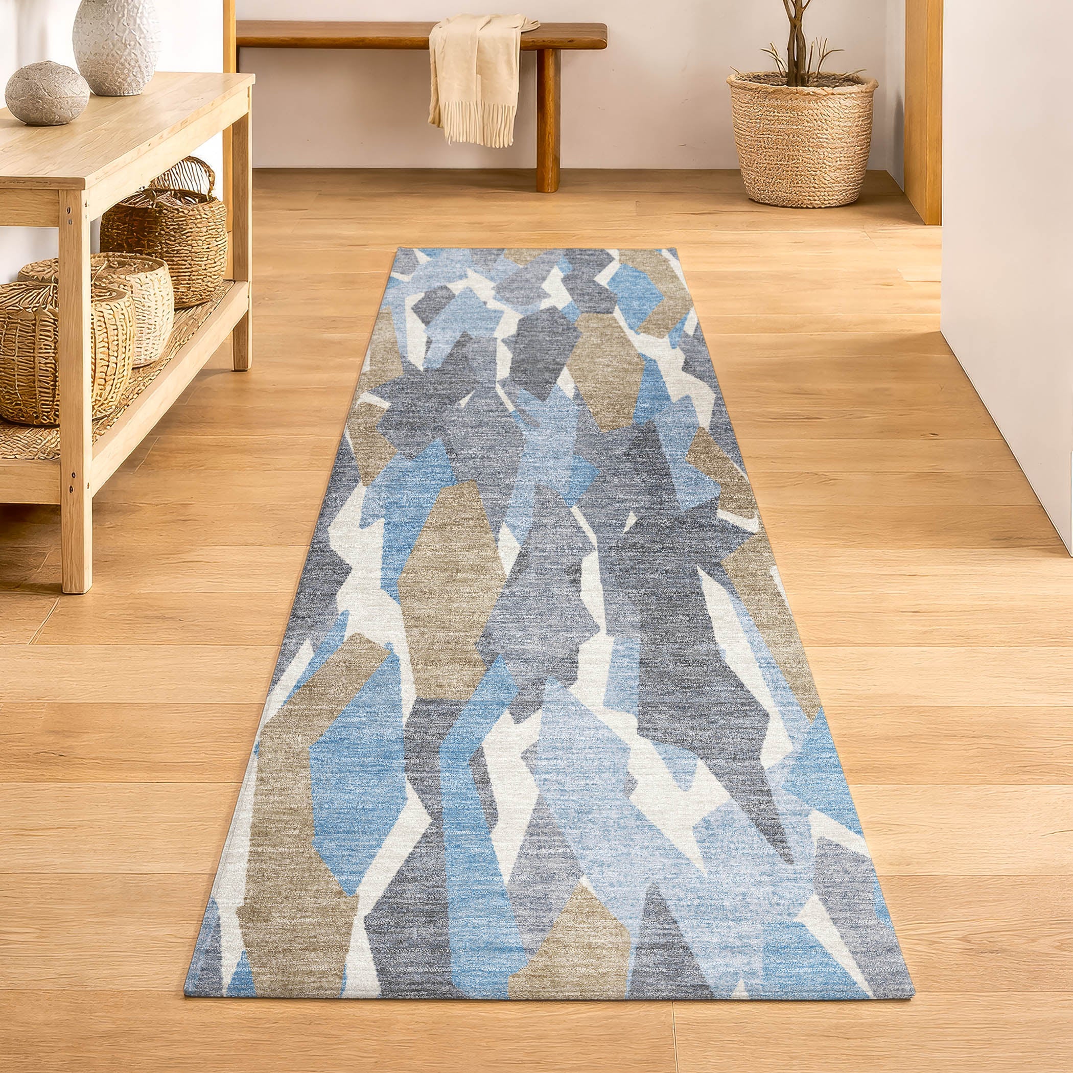 Lima Machine Washable Transitional Denim Blue Rug 2'3" x 7'6" #shape_Runner