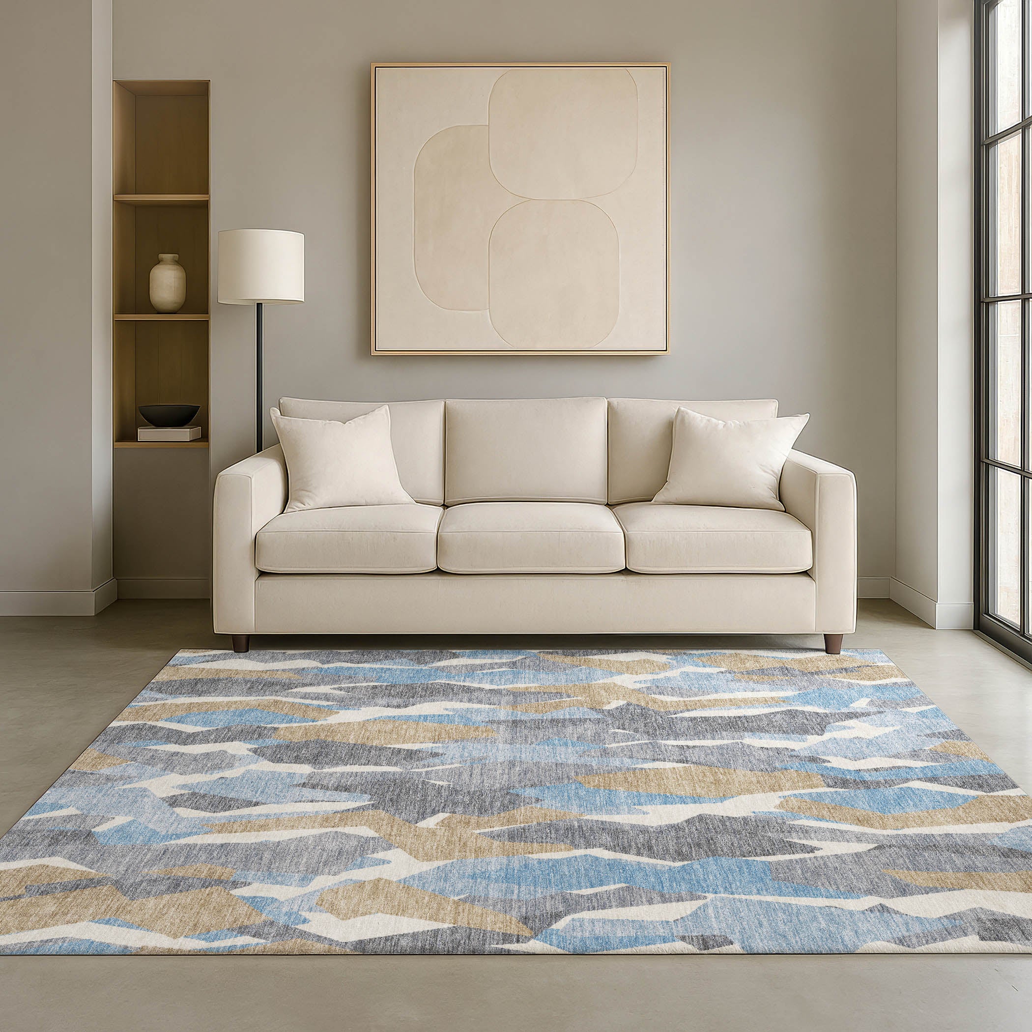 Lima Machine Washable Transitional Denim Blue Rug 3' x 5' #shape_Rectangle