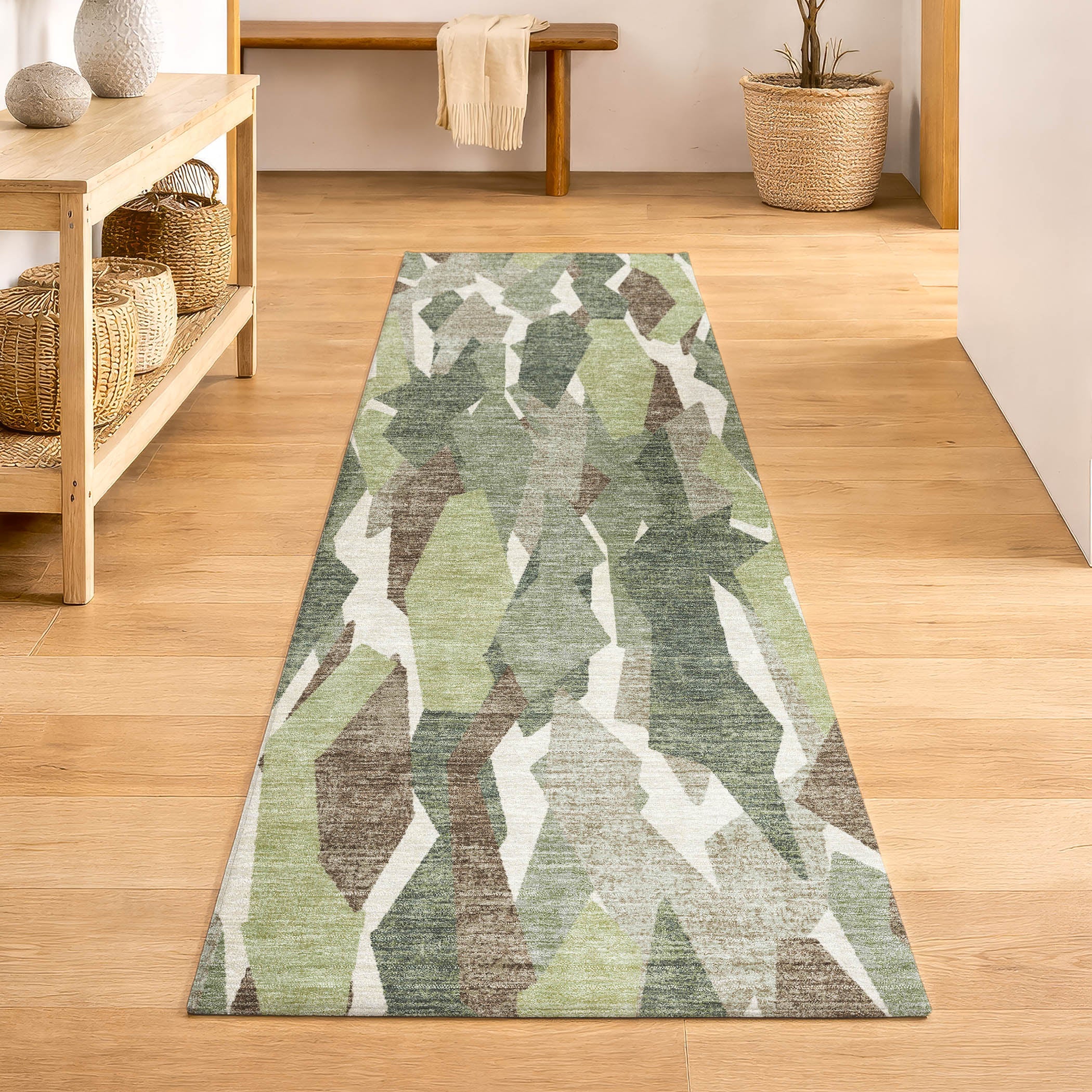 Lima Machine Washable Transitional Fern Green Rug 2'3" x 7'6" #shape_Runner