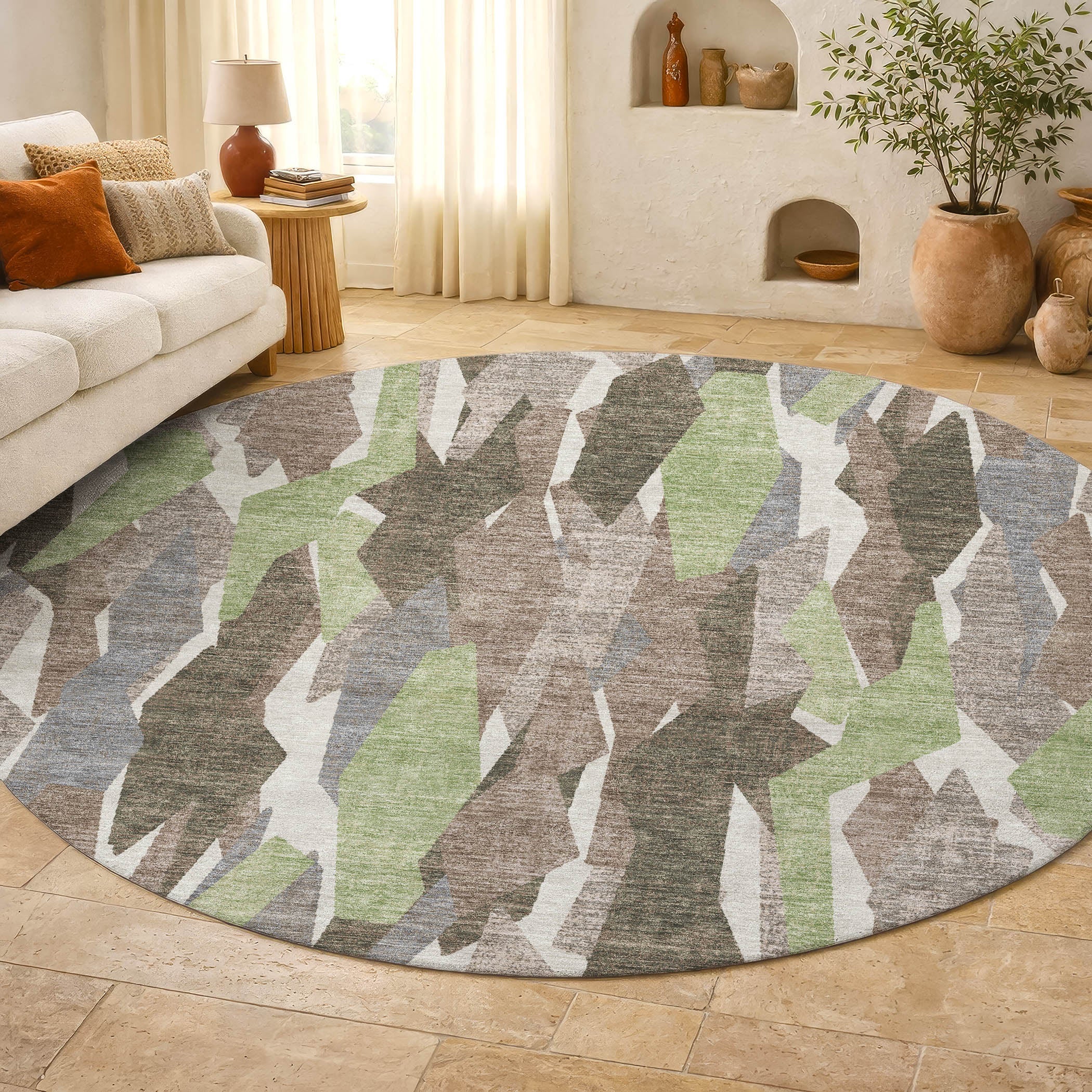 Lima Machine Washable Transitional Mocha Brown Rug 8' x 8' #shape_Round