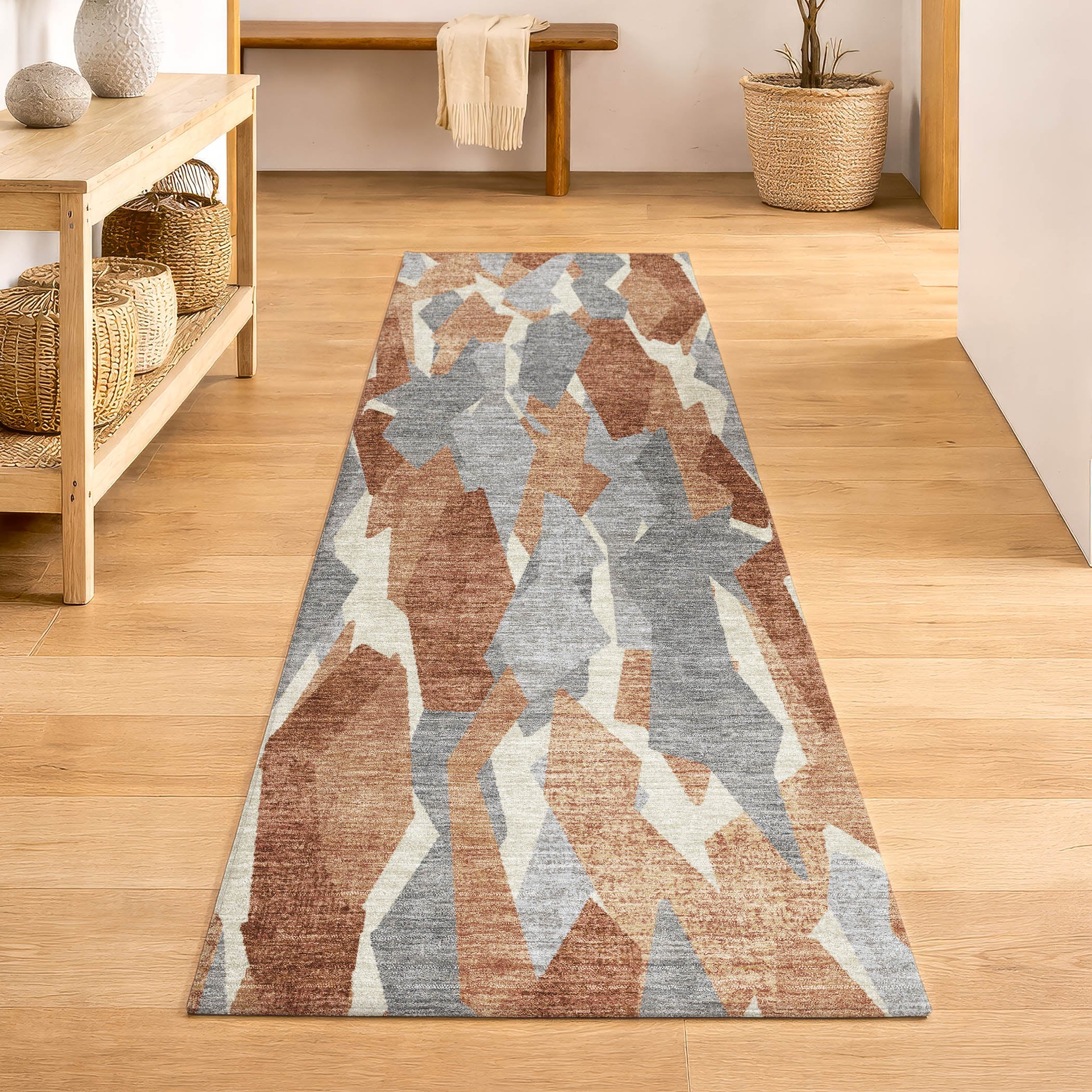 Lima Machine Washable Transitional Paprika Orange Rug 2'3" x 7'6" #shape_Runner