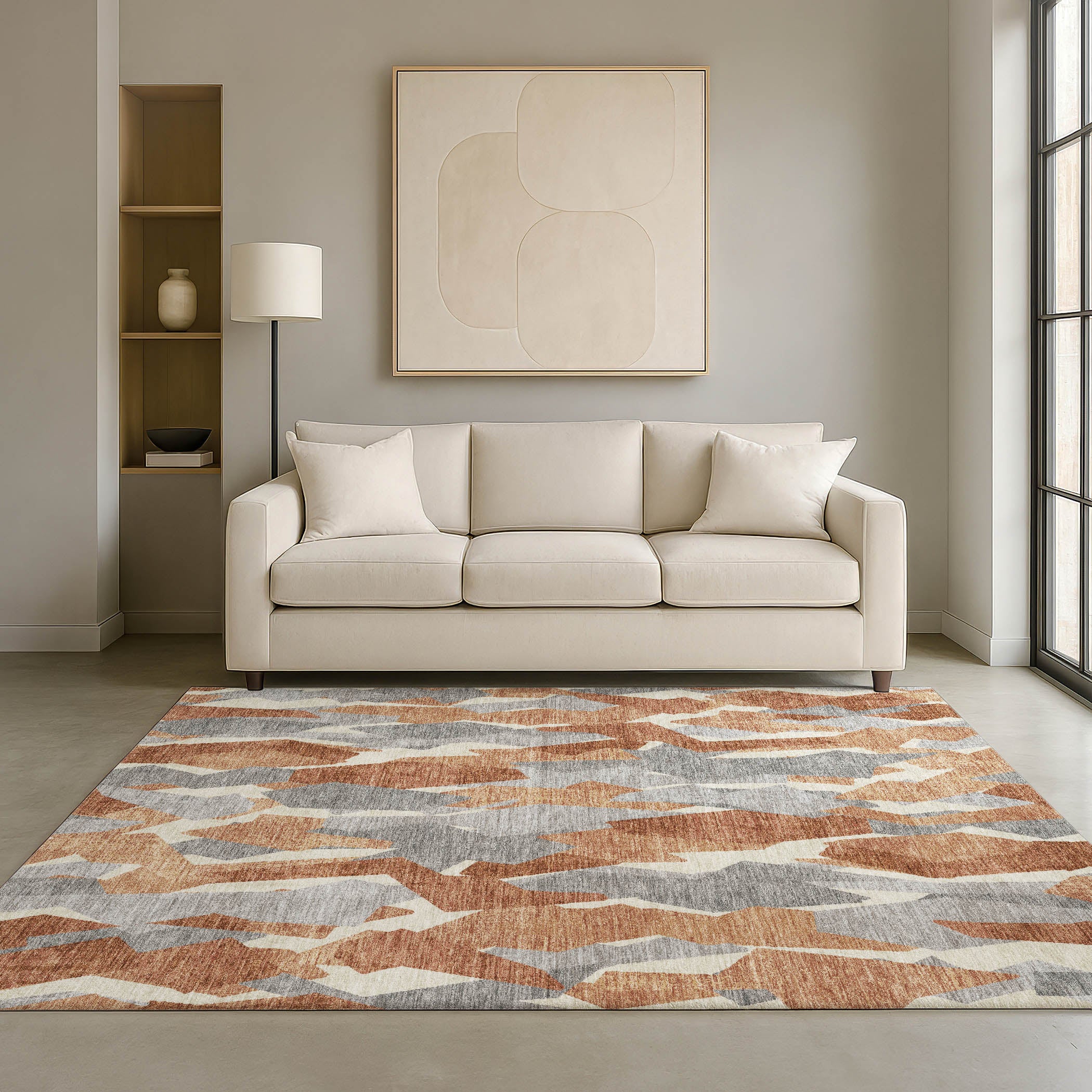 Lima Machine Washable Transitional Paprika Orange Rug 3' x 5' #shape_Rectangle