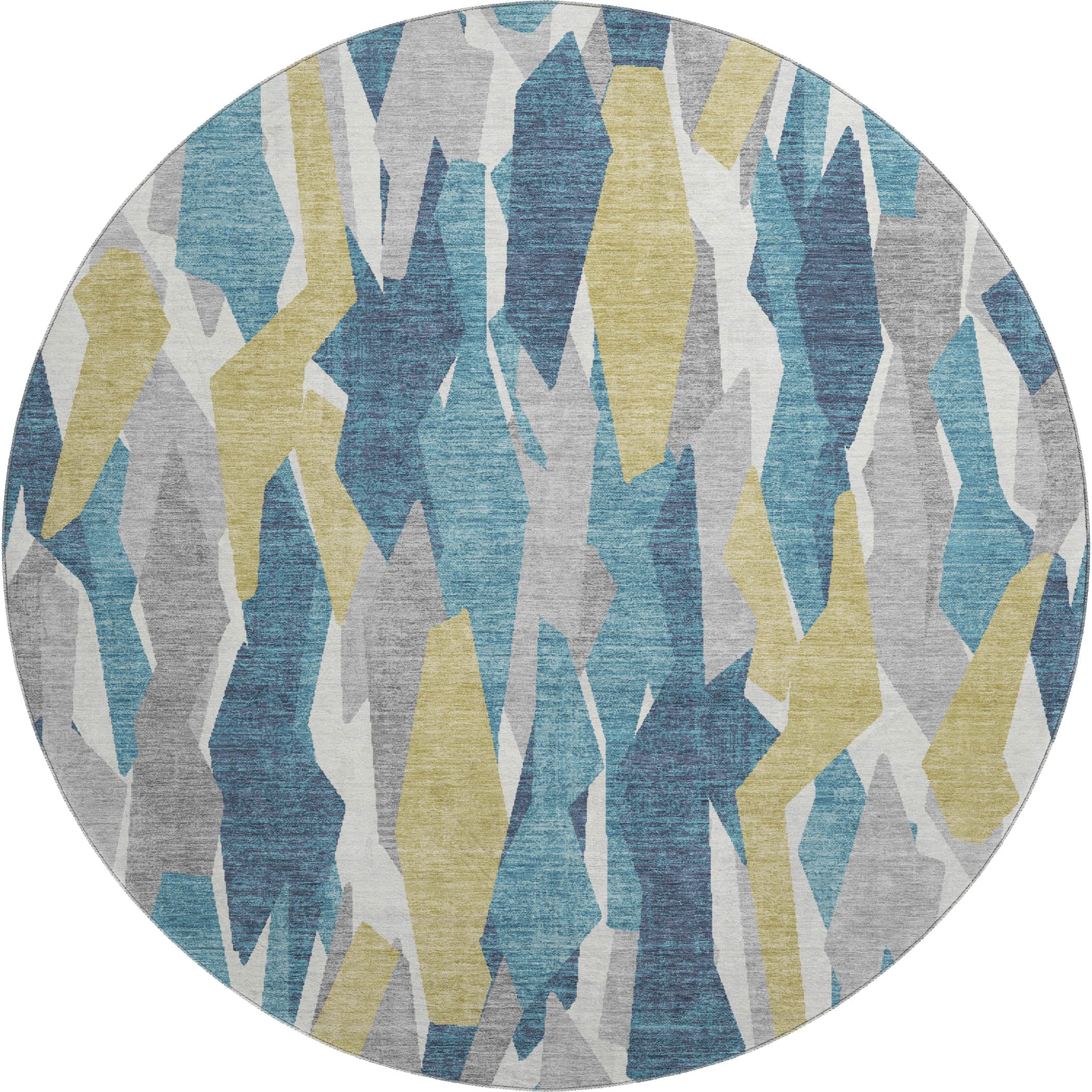Lima Machine Washable Transitional Teal Rug 8' x 8' #shape_Round
