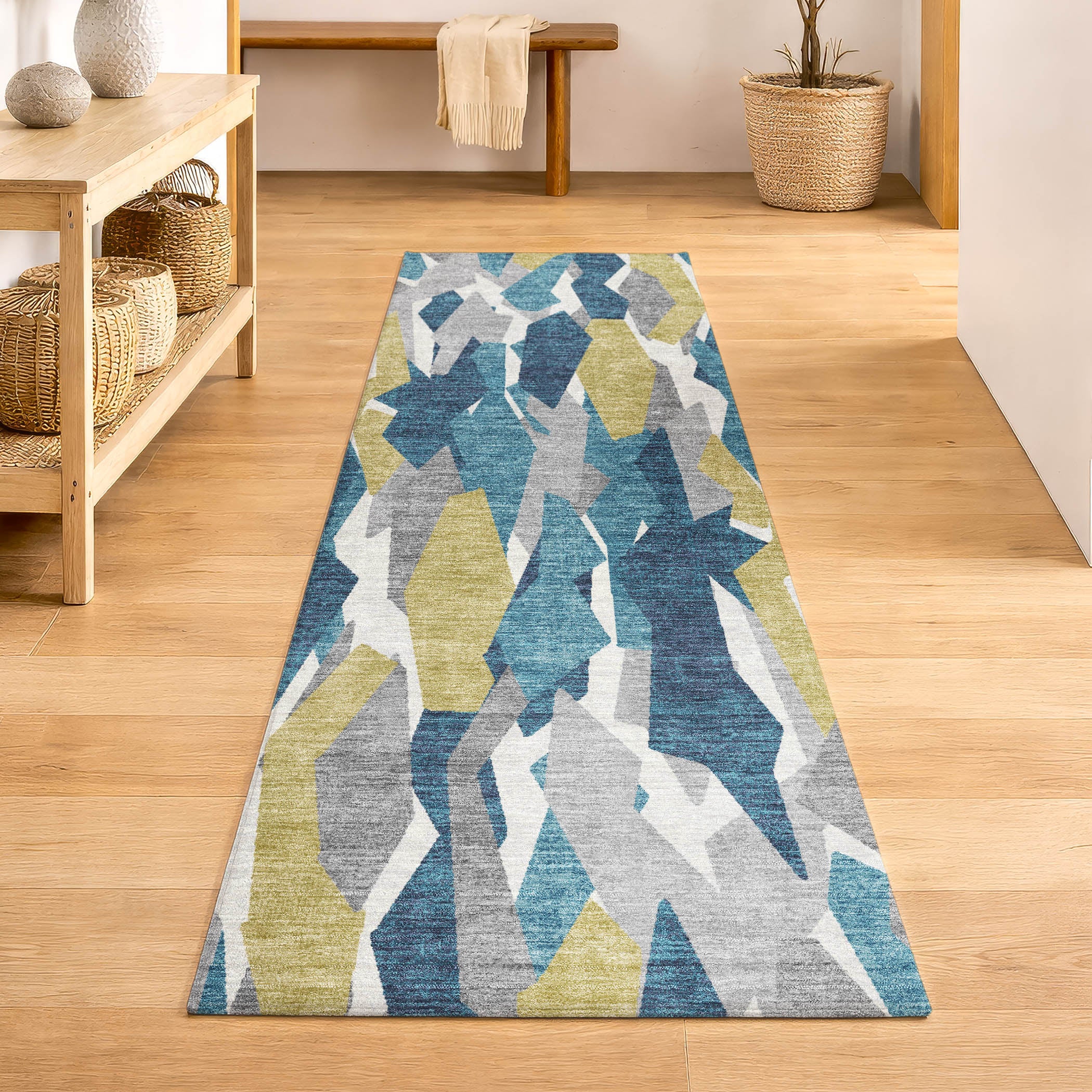 Lima Machine Washable Transitional Teal Rug 2'3" x 7'6" #shape_Runner