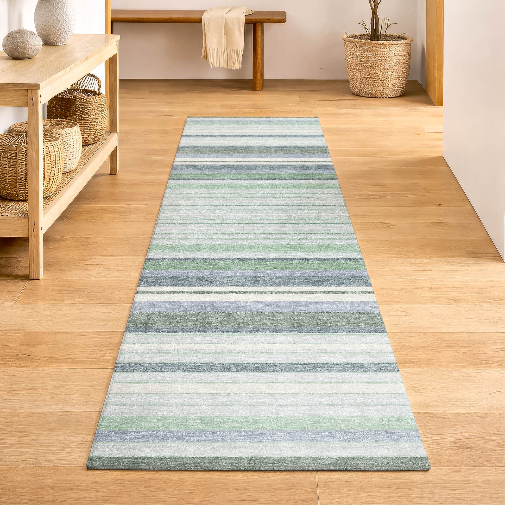 Sarajevo Machine Washable Transitional Mint Green Rug 2'3" x 7'6" #shape_Runner