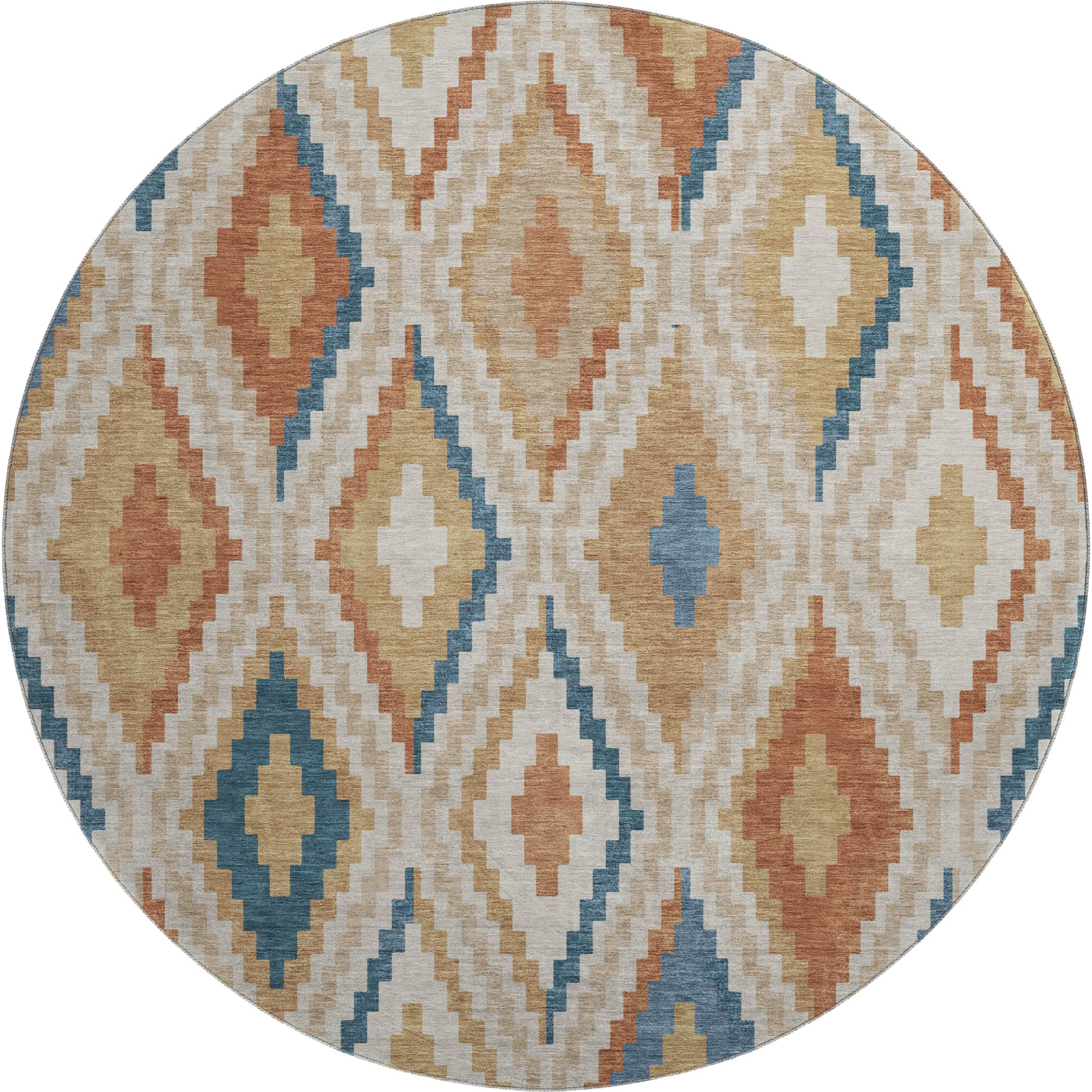 Kathmandu Machine Washable Transitional Beige Brown Rug 8' x 8' #shape_Round