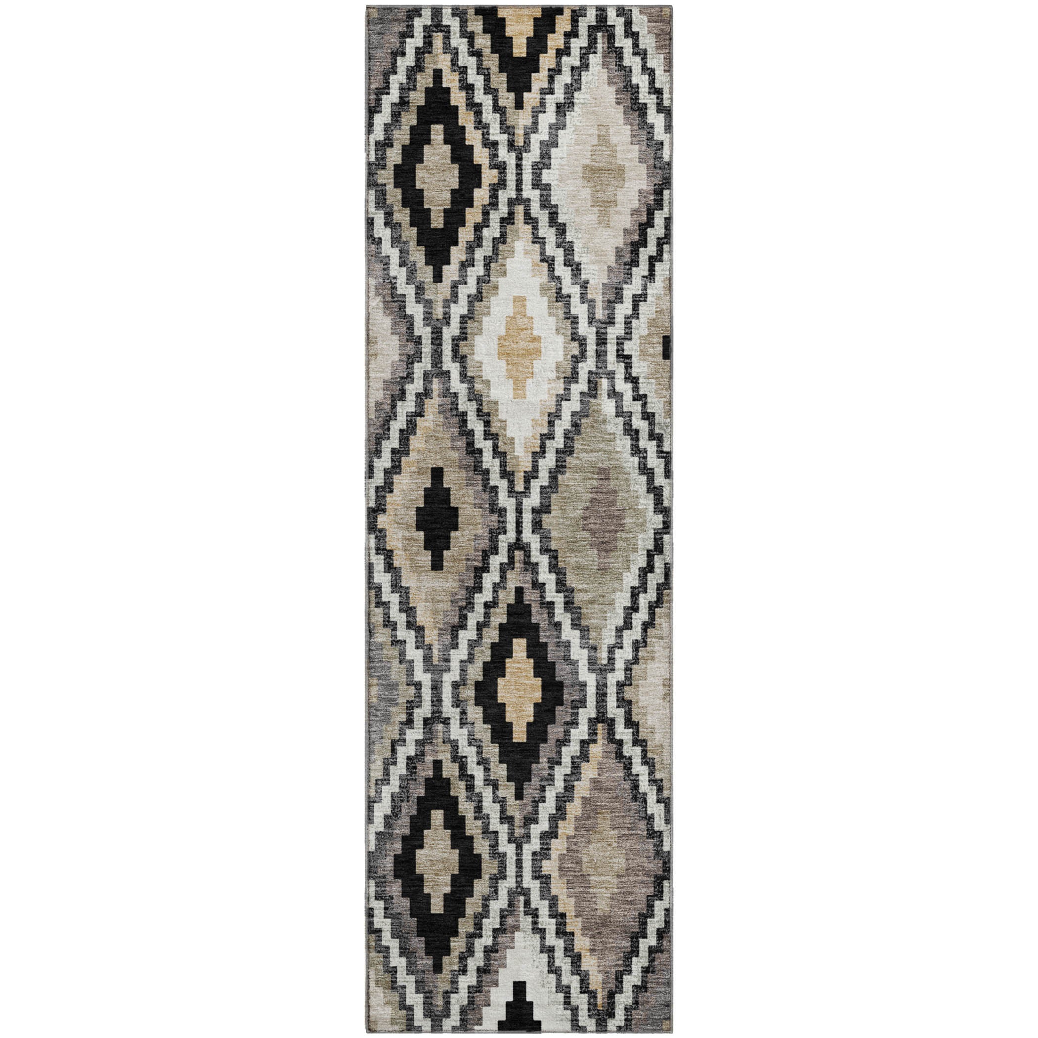 Kathmandu Machine Washable Transitional Black Rug 2'3" x 7'6" #shape_Runner