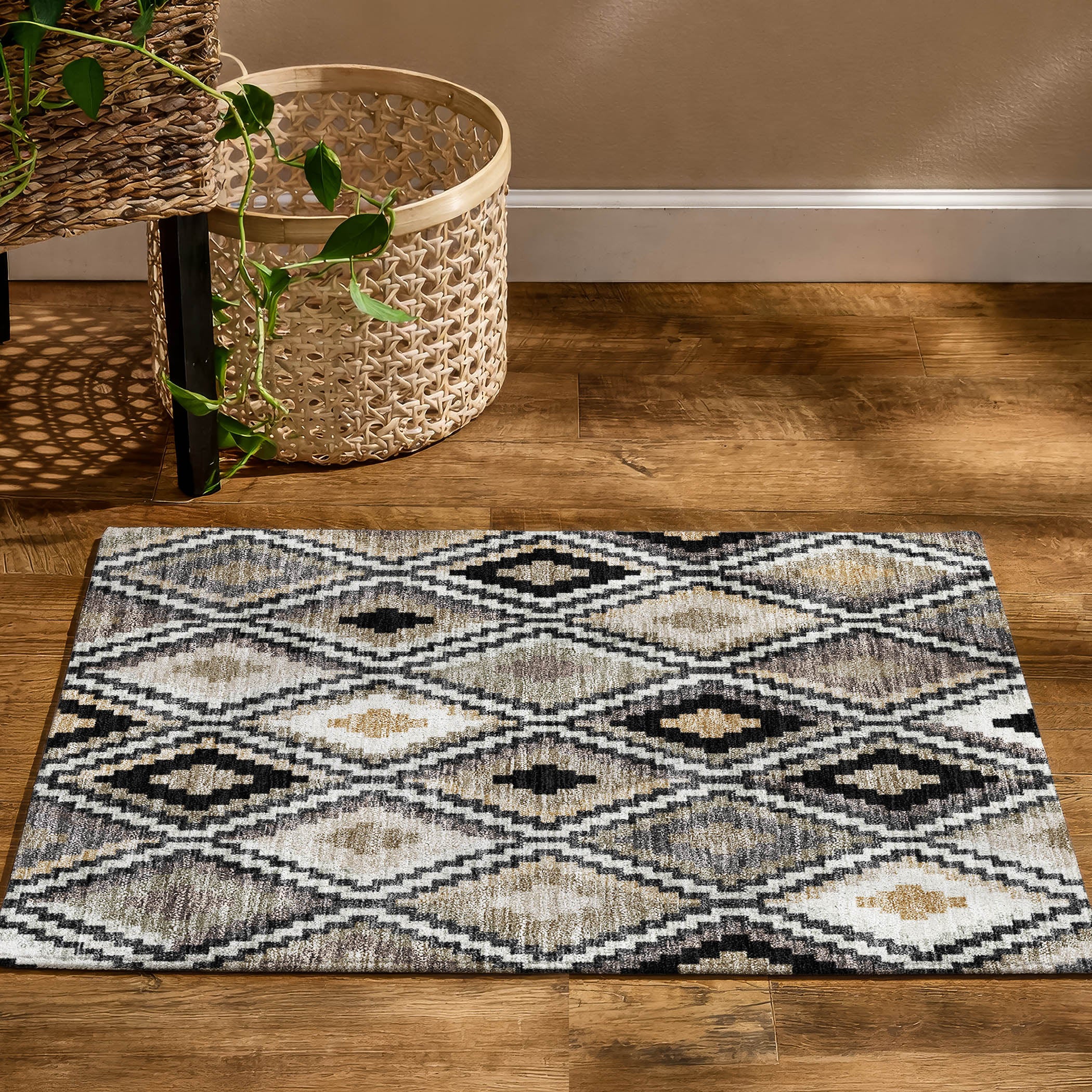 Kathmandu Machine Washable Transitional Black Rug 1'8" x 2'6" #shape_Rectangle