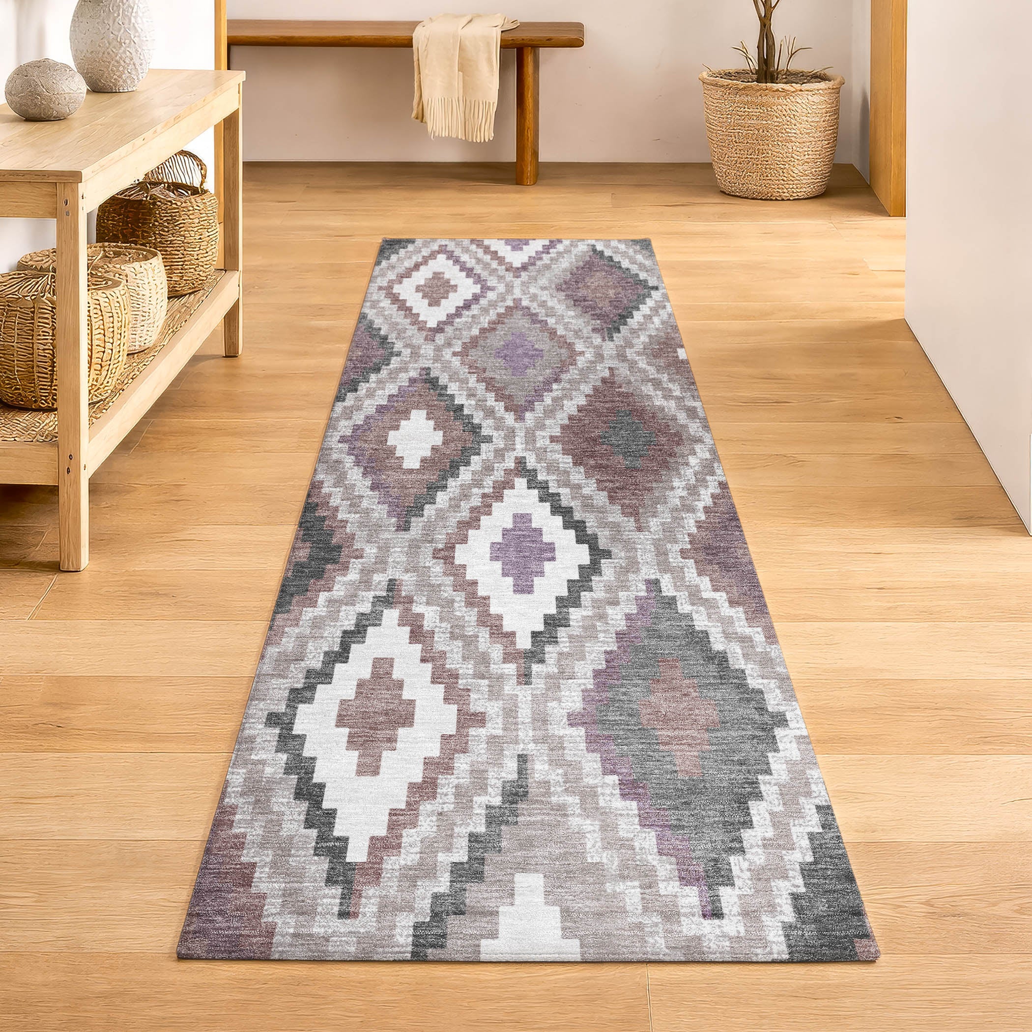 Kathmandu Machine Washable Transitional Blush Pink Rug 2'3" x 7'6" #shape_Runner