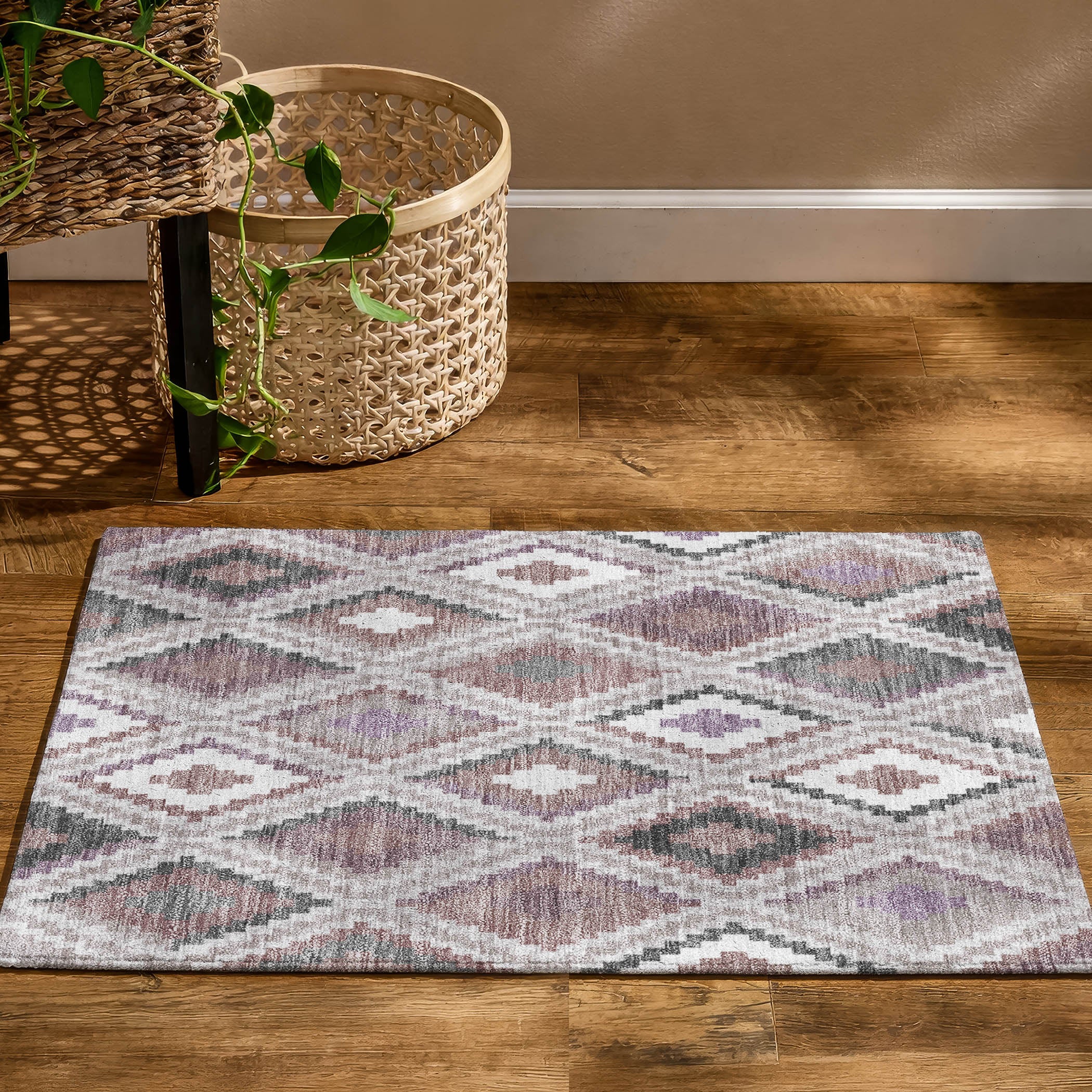 Kathmandu Machine Washable Transitional Blush Pink Rug 1'8" x 2'6" #shape_Rectangle