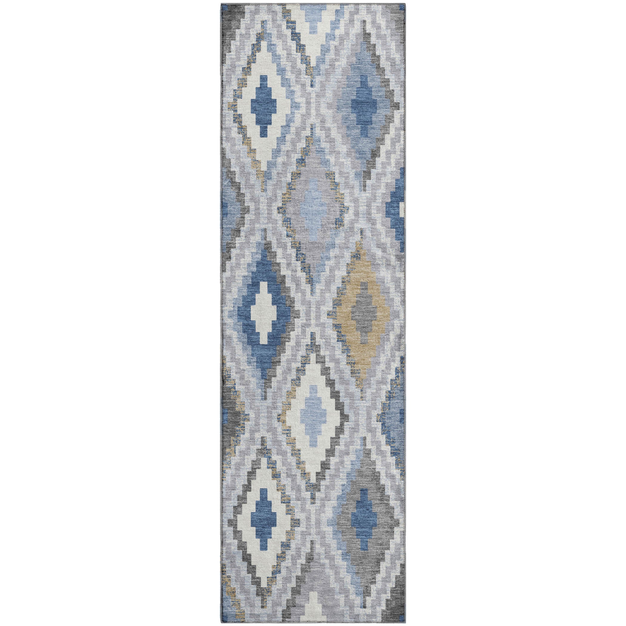 Kathmandu Machine Washable Transitional Denim Blue Rug 2'3" x 7'6" #shape_Runner