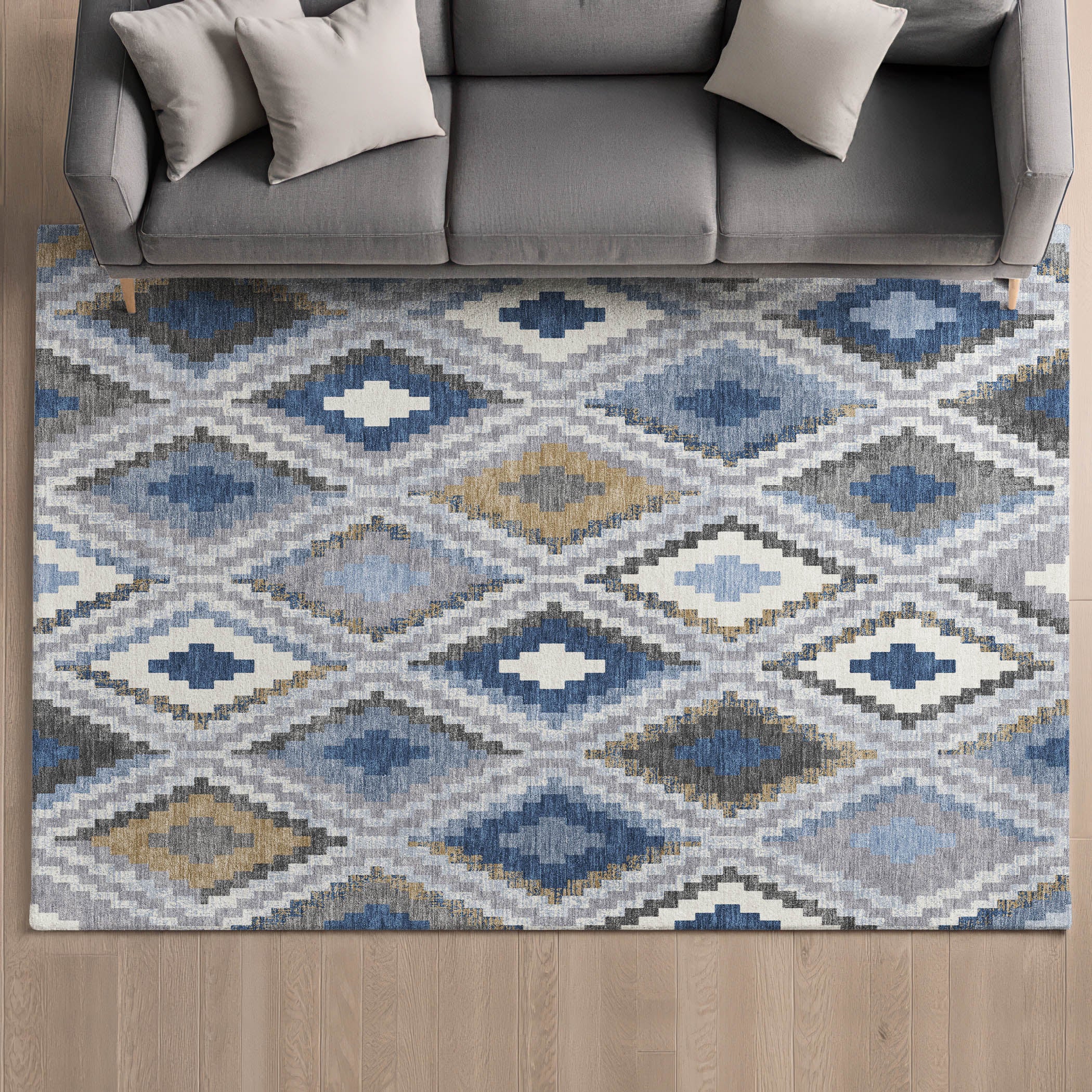 Kathmandu Machine Washable Transitional Denim Blue Rug 3' x 5' #shape_Rectangle