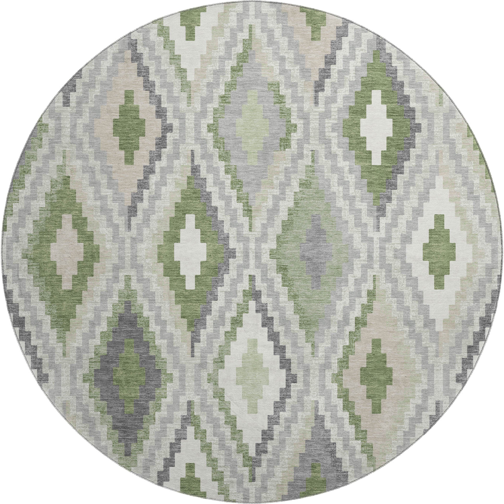 Kathmandu Machine Washable Transitional Fern Green Rug 8' x 8' #shape_Round