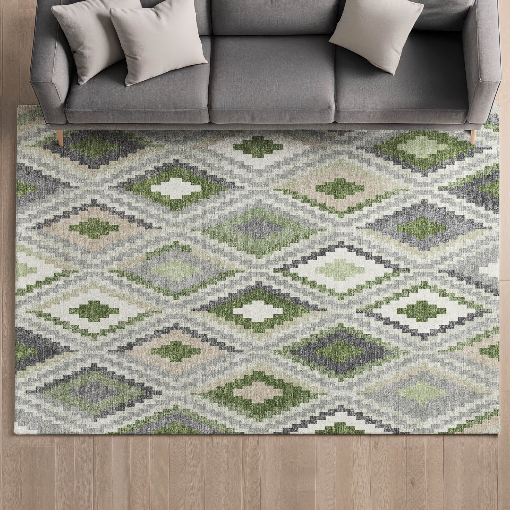 Kathmandu Machine Washable Transitional Fern Green Rug 3' x 5' #shape_Rectangle