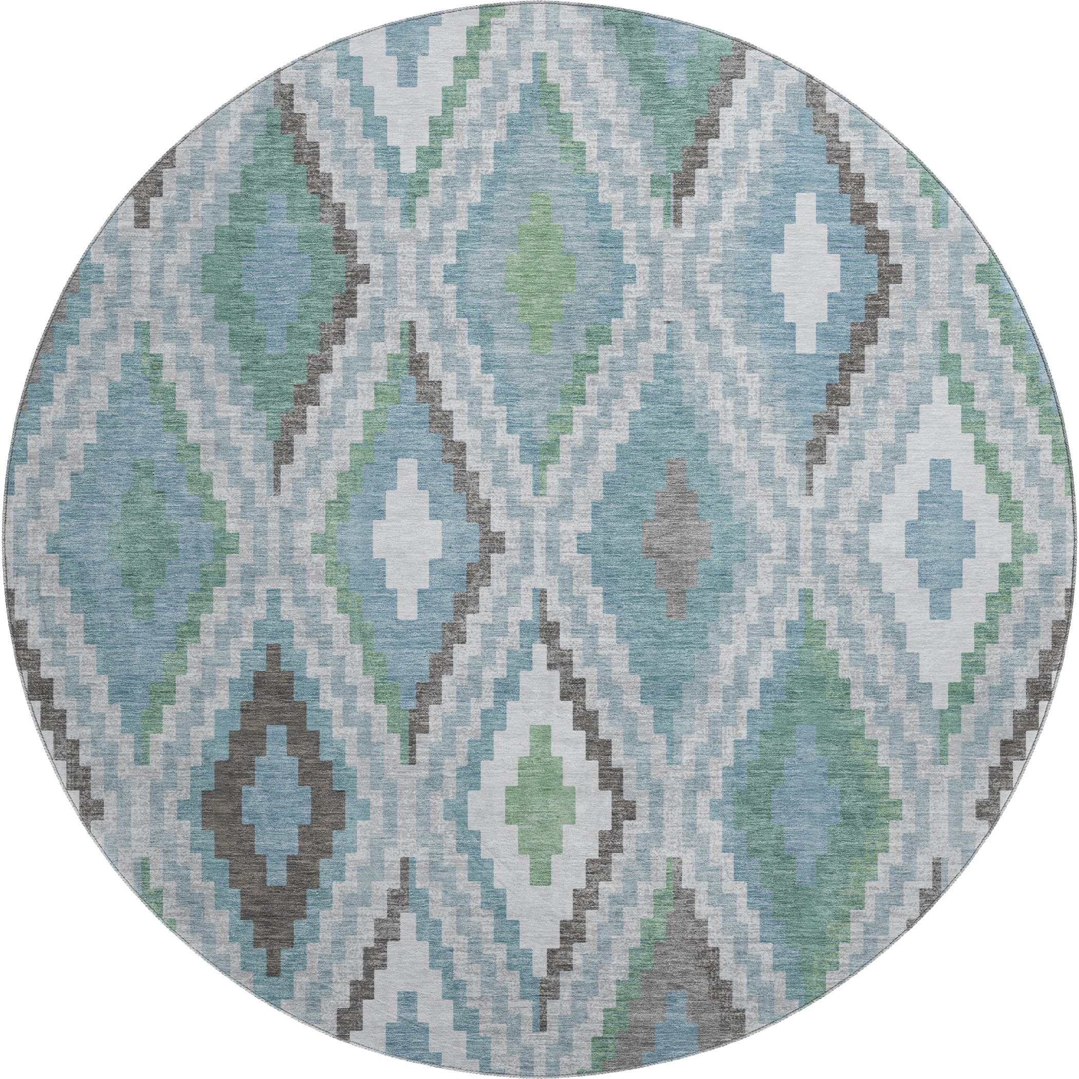 Kathmandu Machine Washable Transitional Teal Rug 8' x 8' #shape_Round