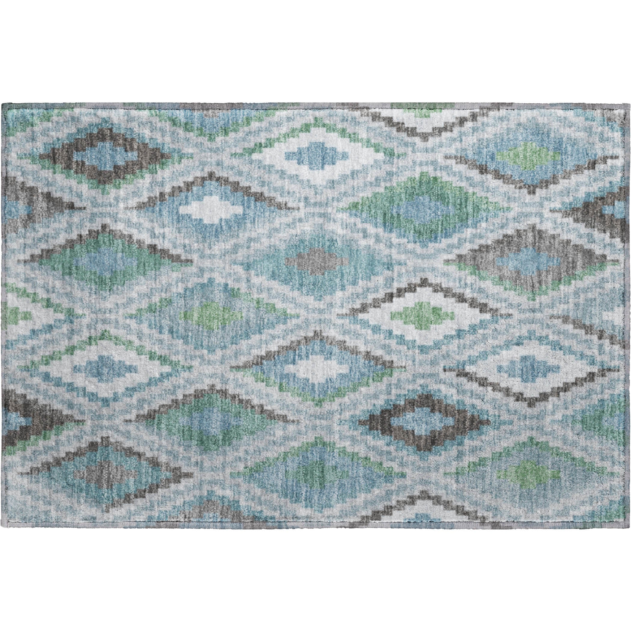 Kathmandu Machine Washable Transitional Teal Rug 1'8" x 2'6" #shape_Rectangle
