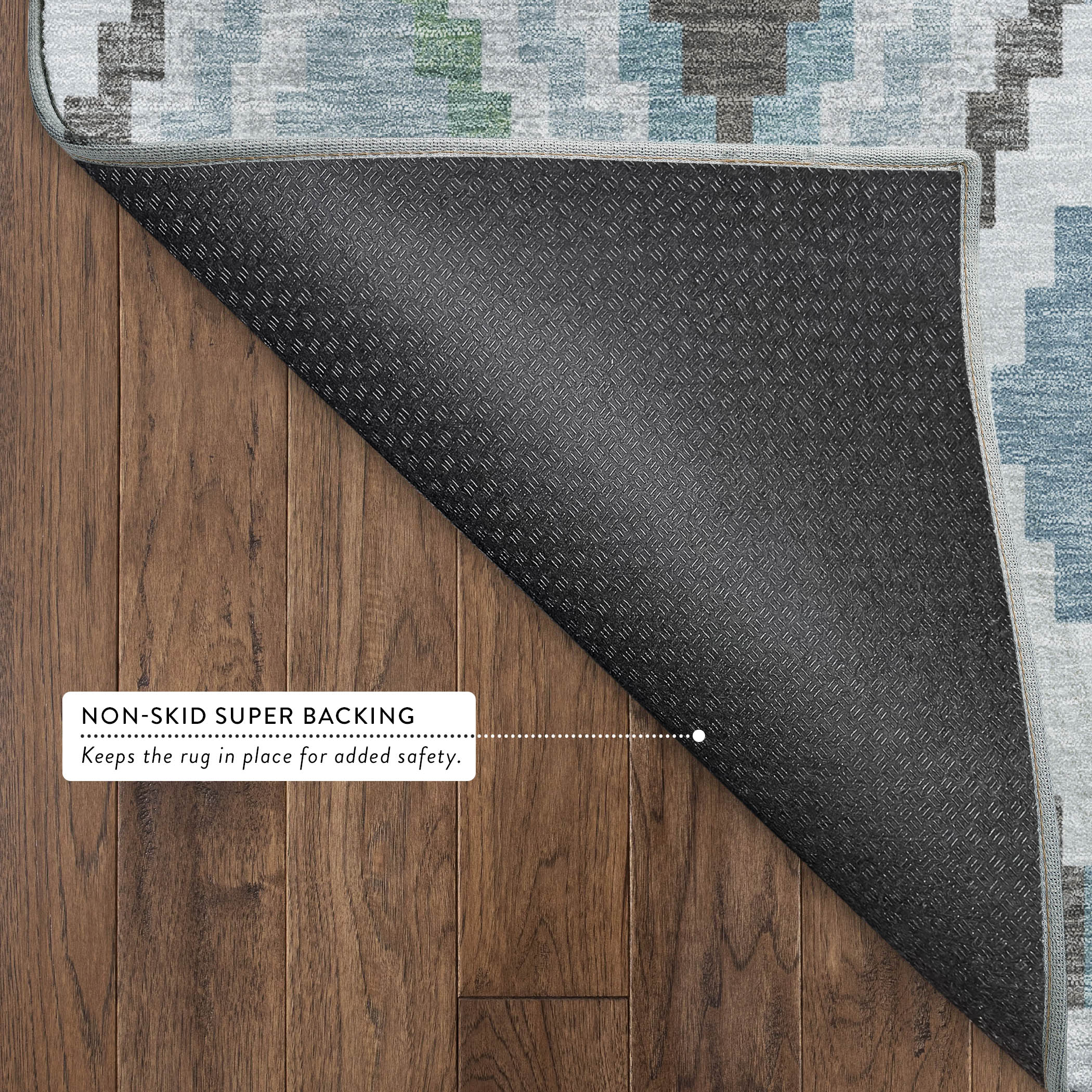 Kathmandu Machine Washable Transitional Teal Rug 1'8" x 2'6" #shape_Rectangle