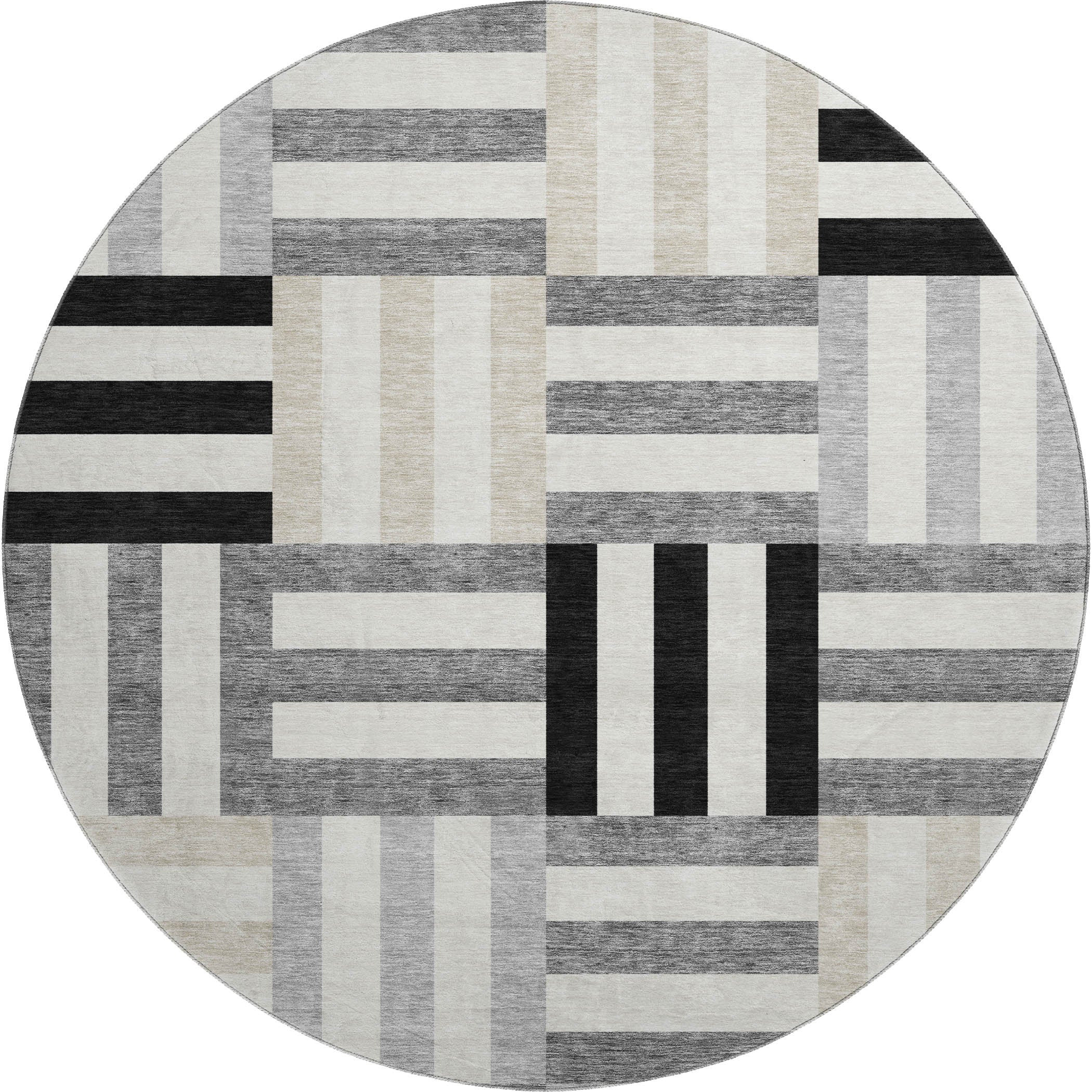 Bruges Machine Washable Transitional Black Rug 8' x 8' #shape_Round