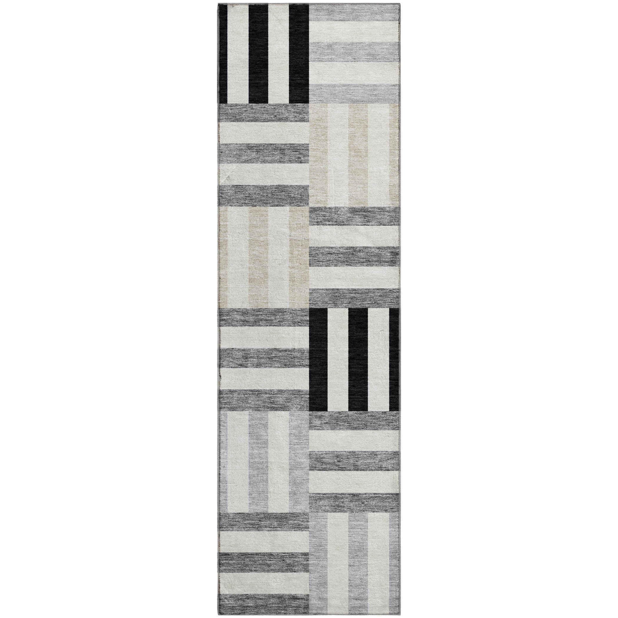 Bruges Machine Washable Transitional Black Rug 2'3" x 7'6" #shape_Runner