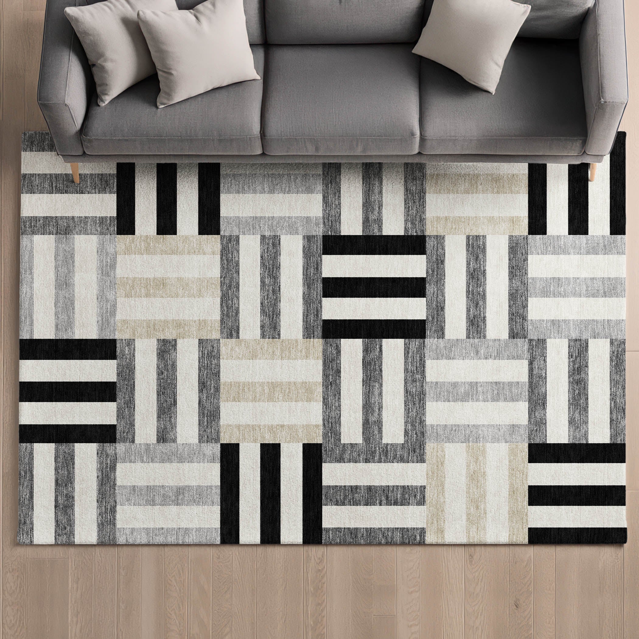 Bruges Machine Washable Transitional Black Rug 3' x 5' #shape_Rectangle