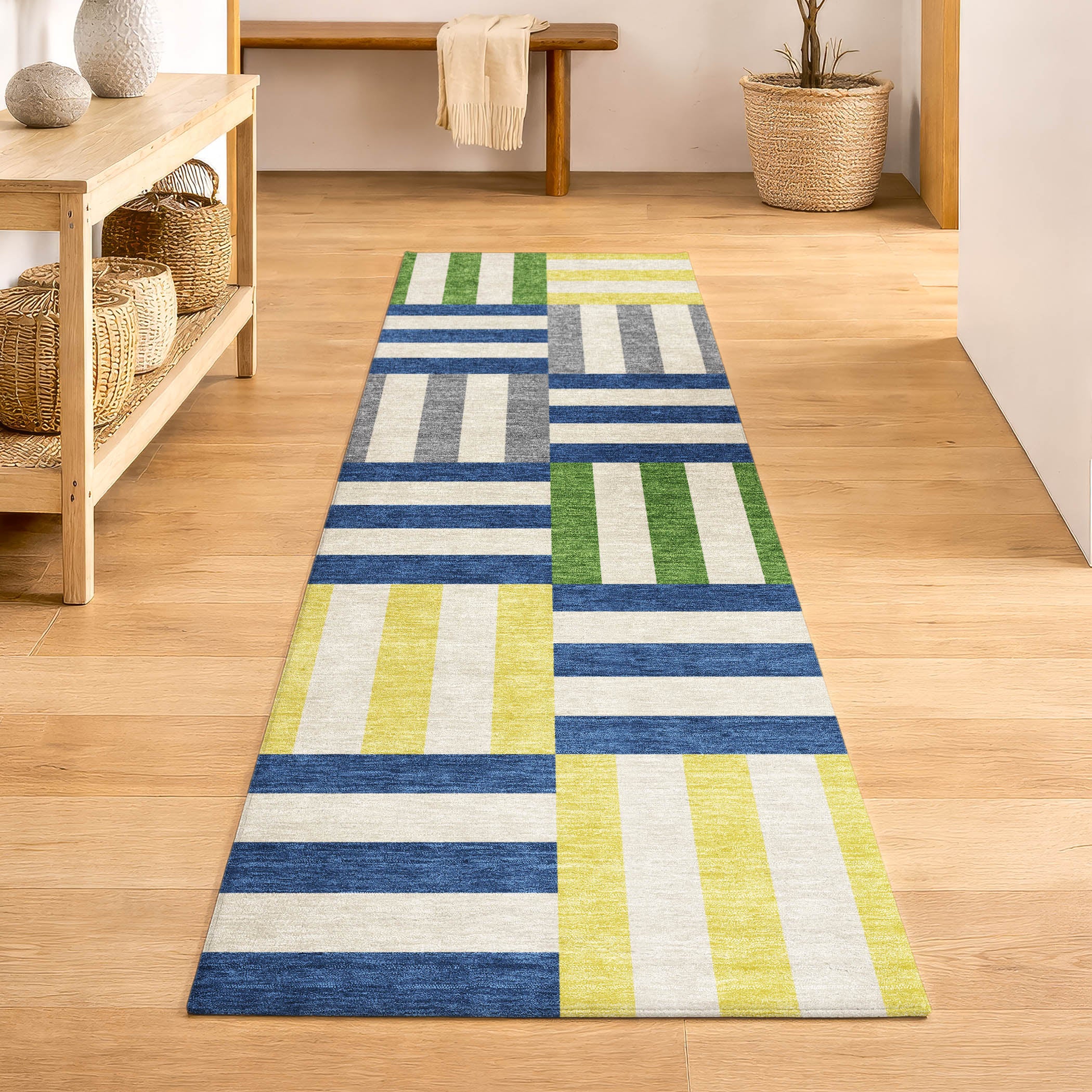 Bruges Machine Washable Transitional Blue Rug 2'3" x 7'6" #shape_Runner