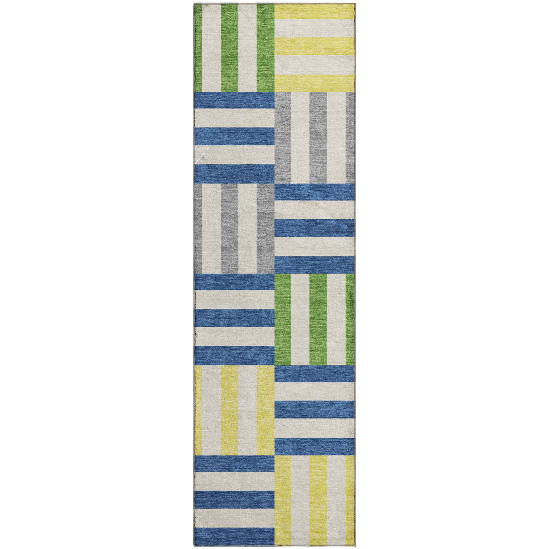 Bruges Machine Washable Transitional Blue Rug 2'3" x 7'6" #shape_Runner