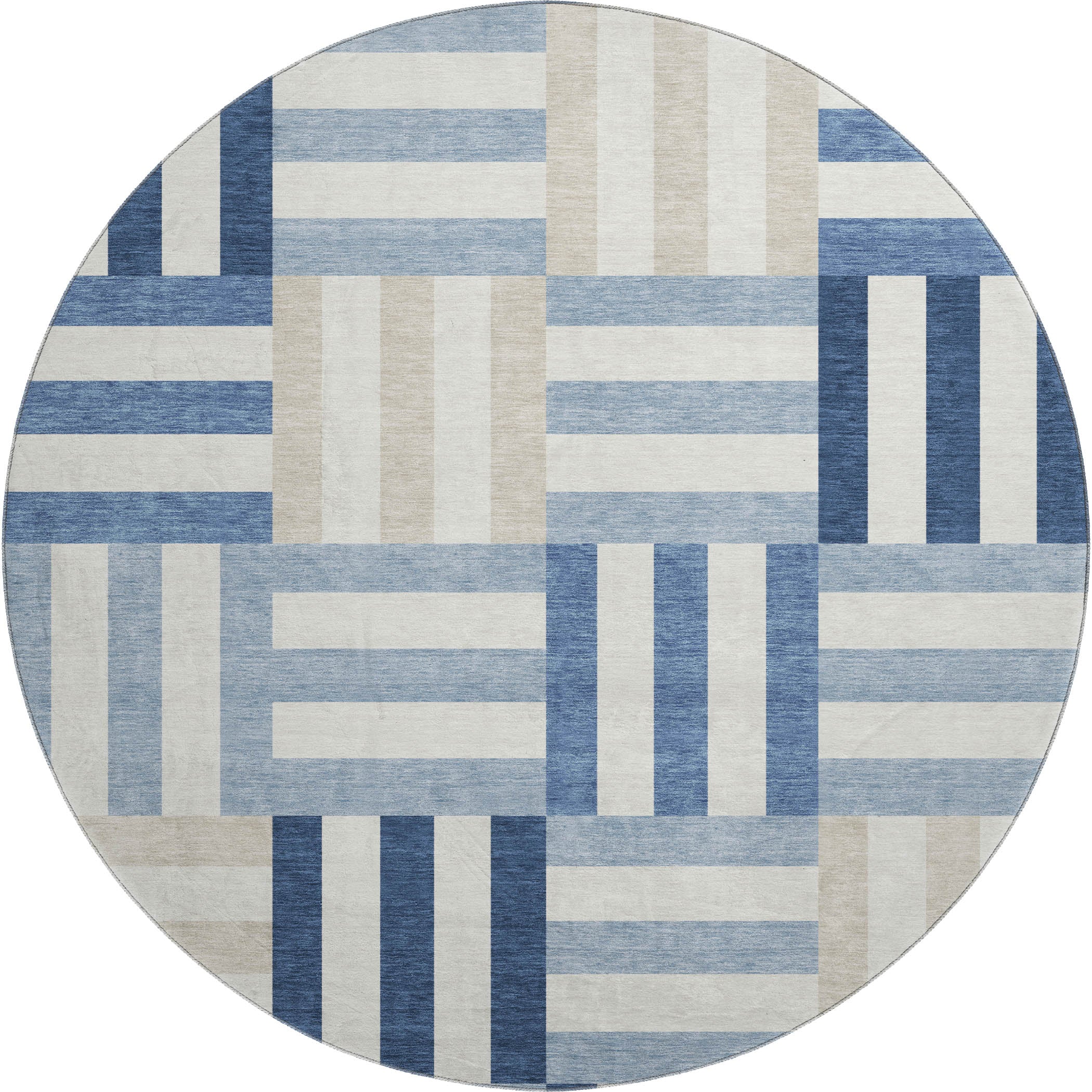 Bruges Machine Washable Transitional Navy Blue Rug 8' x 8' #shape_Round