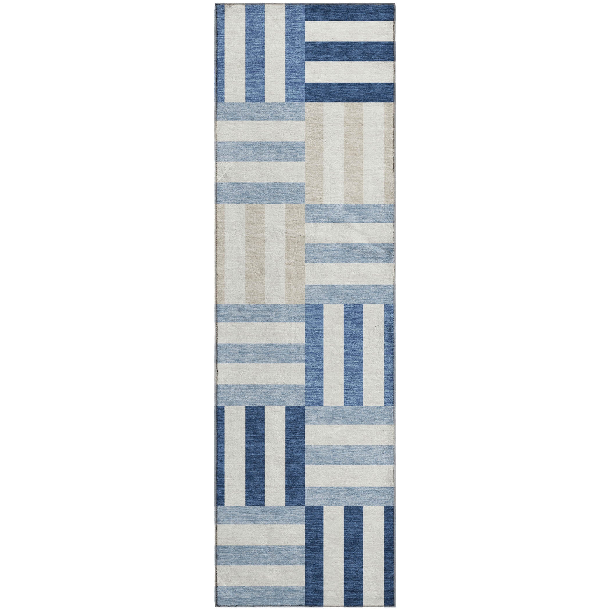 Bruges Machine Washable Transitional Navy Blue Rug 2'3" x 7'6" #shape_Runner