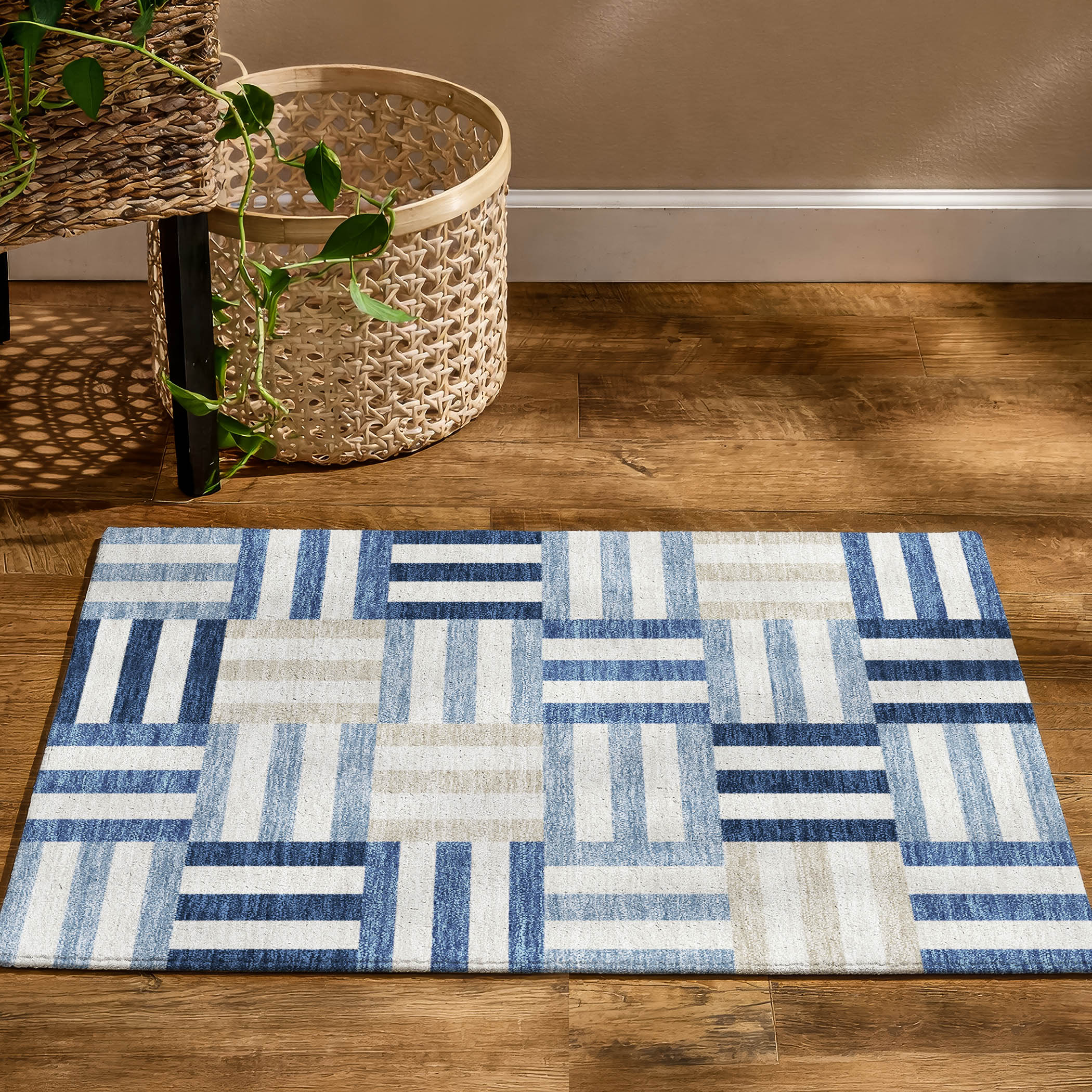 Bruges Machine Washable Transitional Navy Blue Rug 1'8" x 2'6" #shape_Rectangle